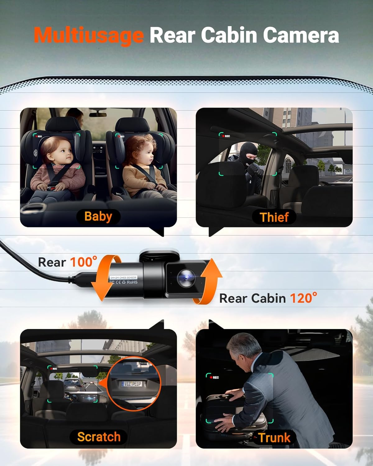Vantrue N5S 4 Channel Dash Cam, 4 Way STARVIS 2, Upgrade 2.5K Rear Cam, 2.7K+1080P+1080P+1440P Dash Camera with IR Night Vision WDR/HDR, GPS/5G Wifi, 24H Parking Mode, Option LTE, Support 1TB Max image number 1