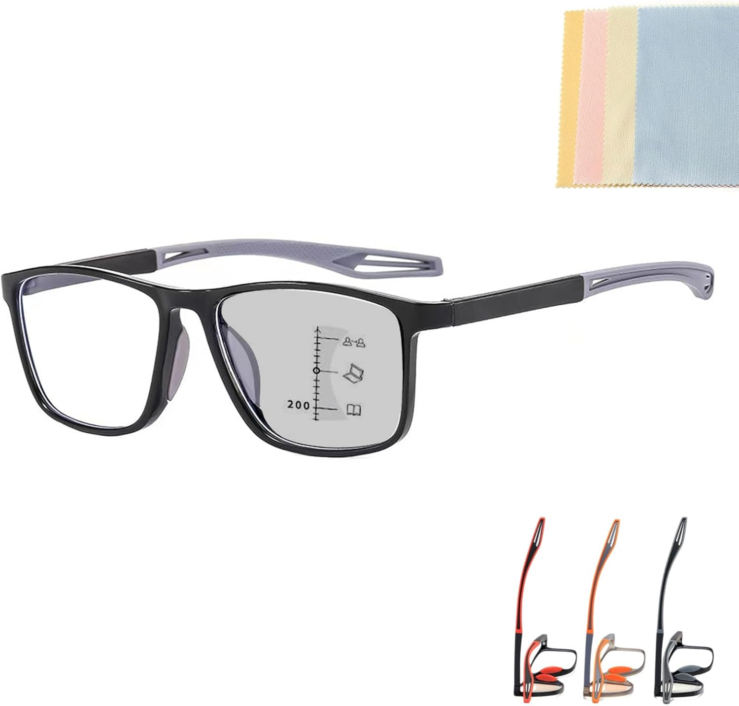 Sport Intelligent Photochromic Progressive Bifocal Presbyopia Glasses for Women Men, Chromoscope. Multifocus Reading Glasses (+1.00/40-45 Year,Black*)