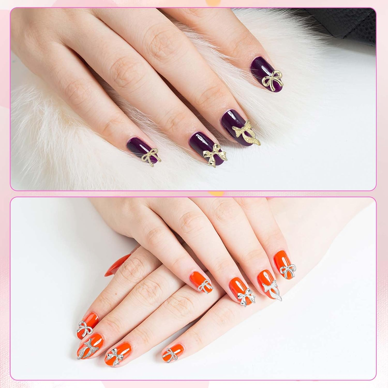 135Pcs Metal Bow Nail Charms, 5 Styles of Metal Bow Nails Decoration for Women Fingernail Creative Art Decor and Manicure DIY Accessory