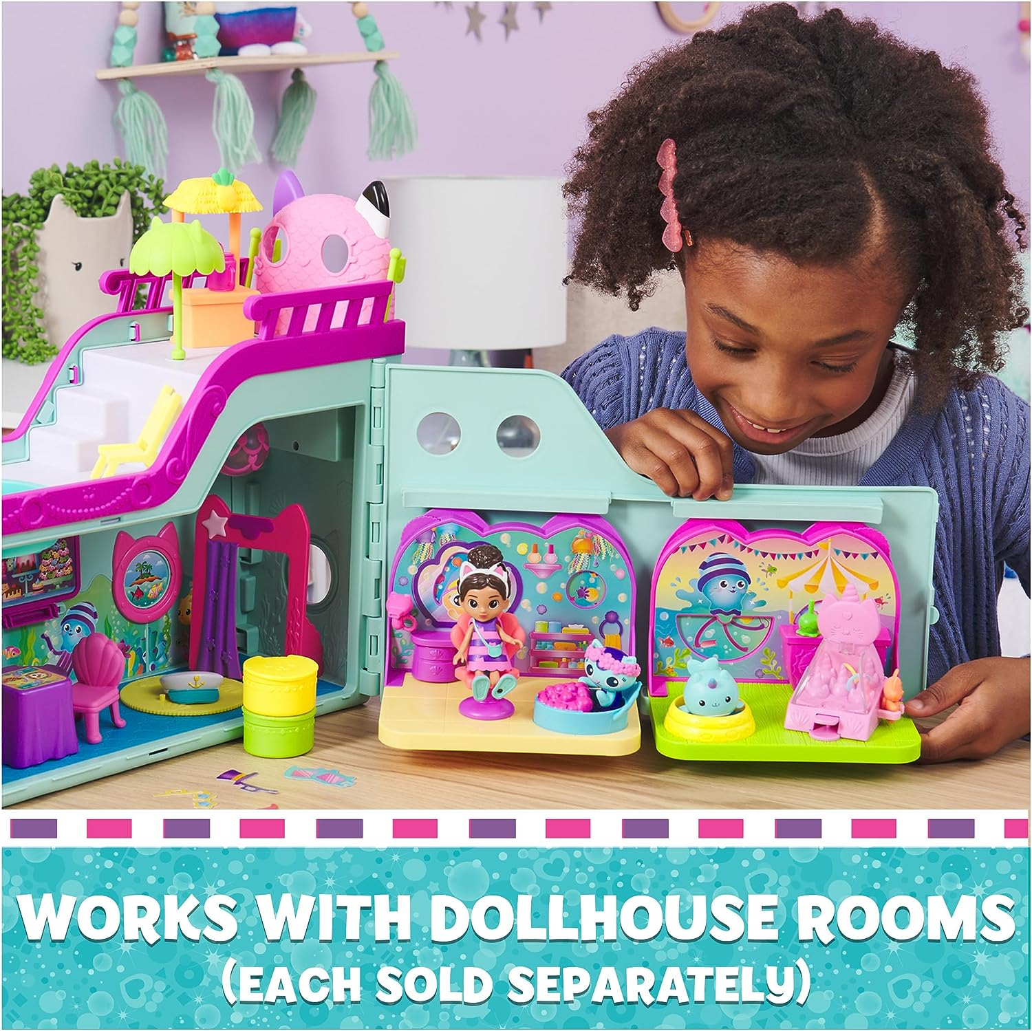 Gabby&rsquo;S Dollhouse, Gabby Cat Friend Ship, Cruise Ship Toy with 2 Toy Figures, Surprise Toys & Dollhouse Accessories, Kids Toys for Girls & Boys 3+ image number 5
