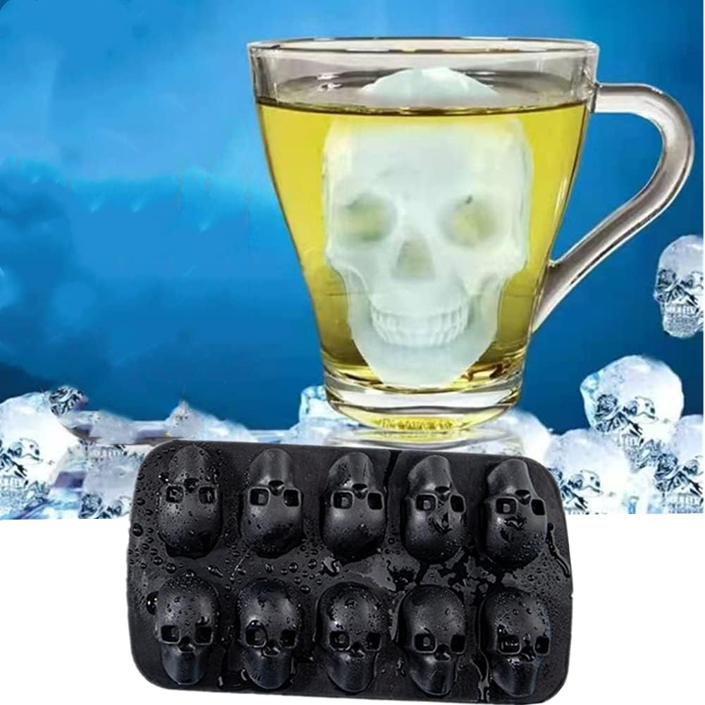 Silicone 3D Skull Ice Cube Tray - Black Skull Shaped Mould for Cocktails and Beverages image number 6