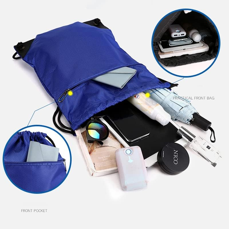 Women Mens Drawstring Backpack Bag Gym Sports Sack Portable Shoe Balls Bags, Lightweight and Spacious - 50X43 Cm - Black image number 3