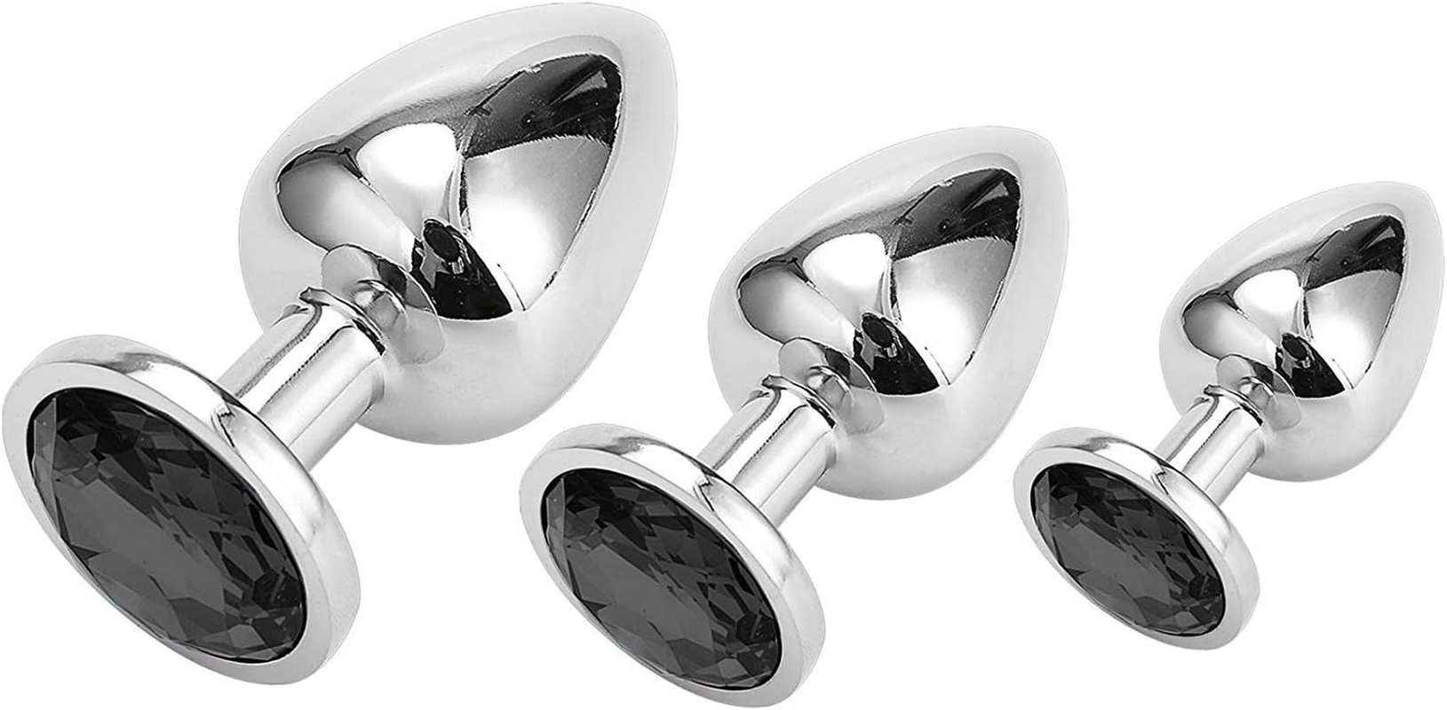 Anal Butt Plug, Greenpinecone Small + Medium + Big Set Fetish Stainless Steel Anal Butt Plug Anal Plug Hook with Crystal Diamond Beginner 27Mm-33Mm-41Mm Anal Stimulation Toy for Unisex Masturbation image number 3