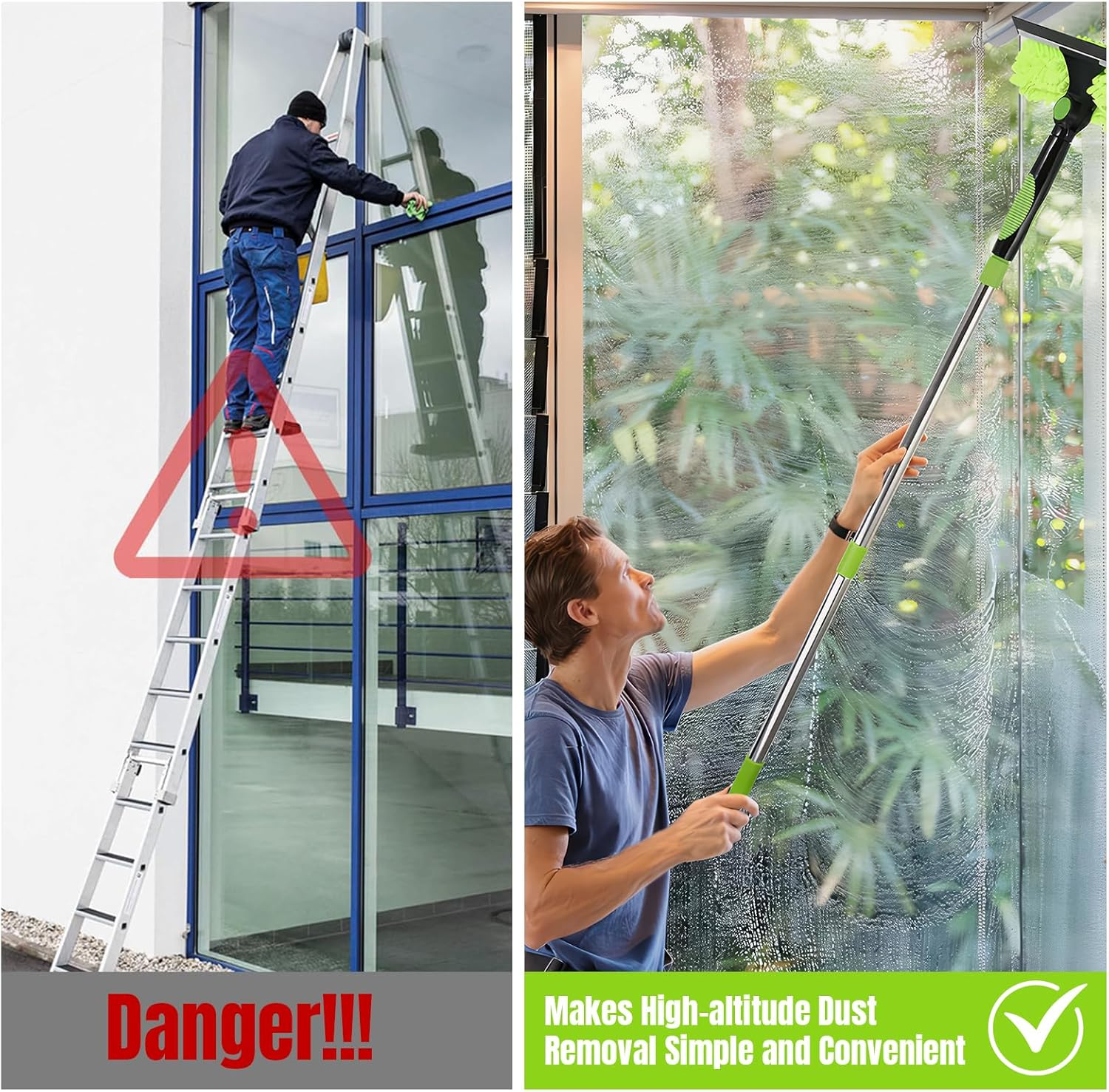 4.5M Window Cleaning Kit, Extra Long 2-In-1 Extendable Window Cleaning Equipment with Microfiber Cloth Squeegee Strips for High Windows, Walls & Cars image number 3