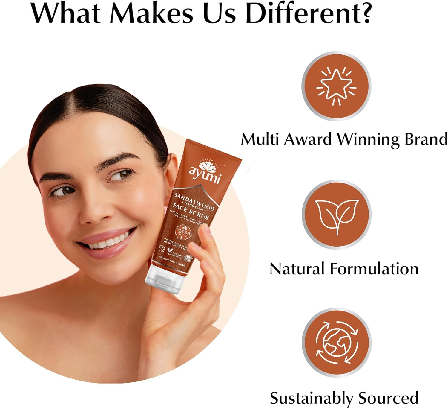 Ayumi Sandalwood & Ylang Ylang Face Scrub. Vegan, Cruelty-Free, Dermatologically-Tested, 3 X 125Ml image number 1