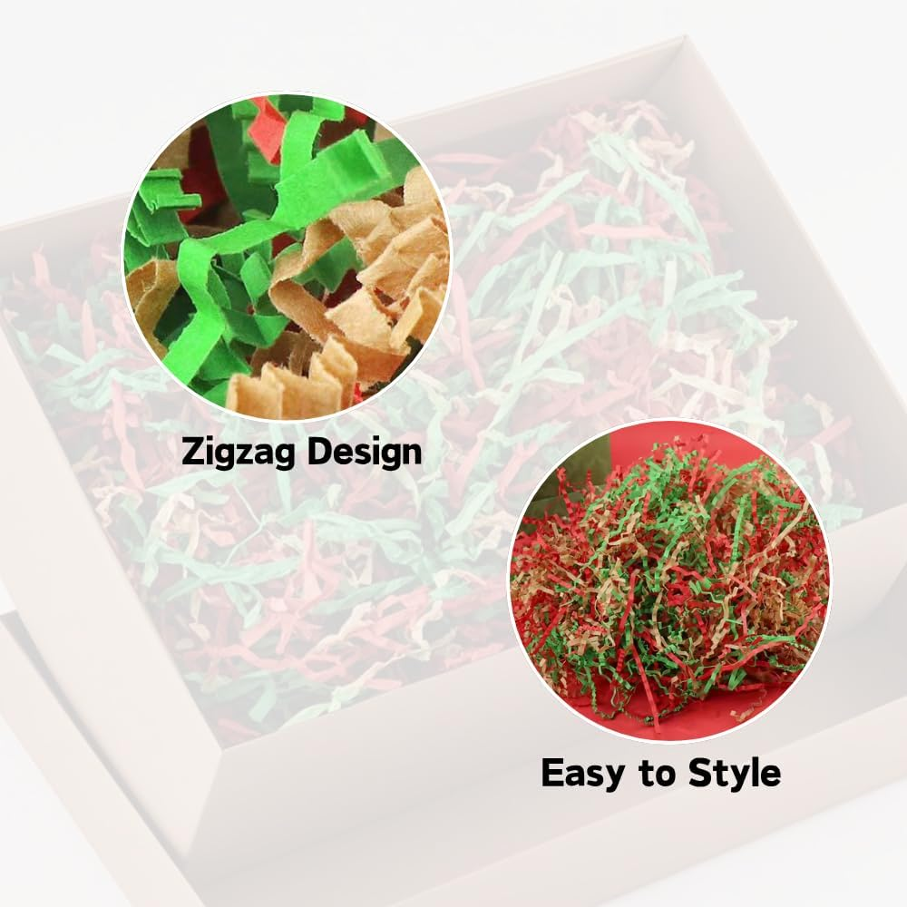 1 LB Crinkle Paper Filler - Easter Grass, Basket & Gift Stuffers, Shredded Paper Filler for Christmas, Wedding, Birthday, Bridesmaid, Gift Boxes, Baskets and Decor - (Red & Green & Brown) image number 5