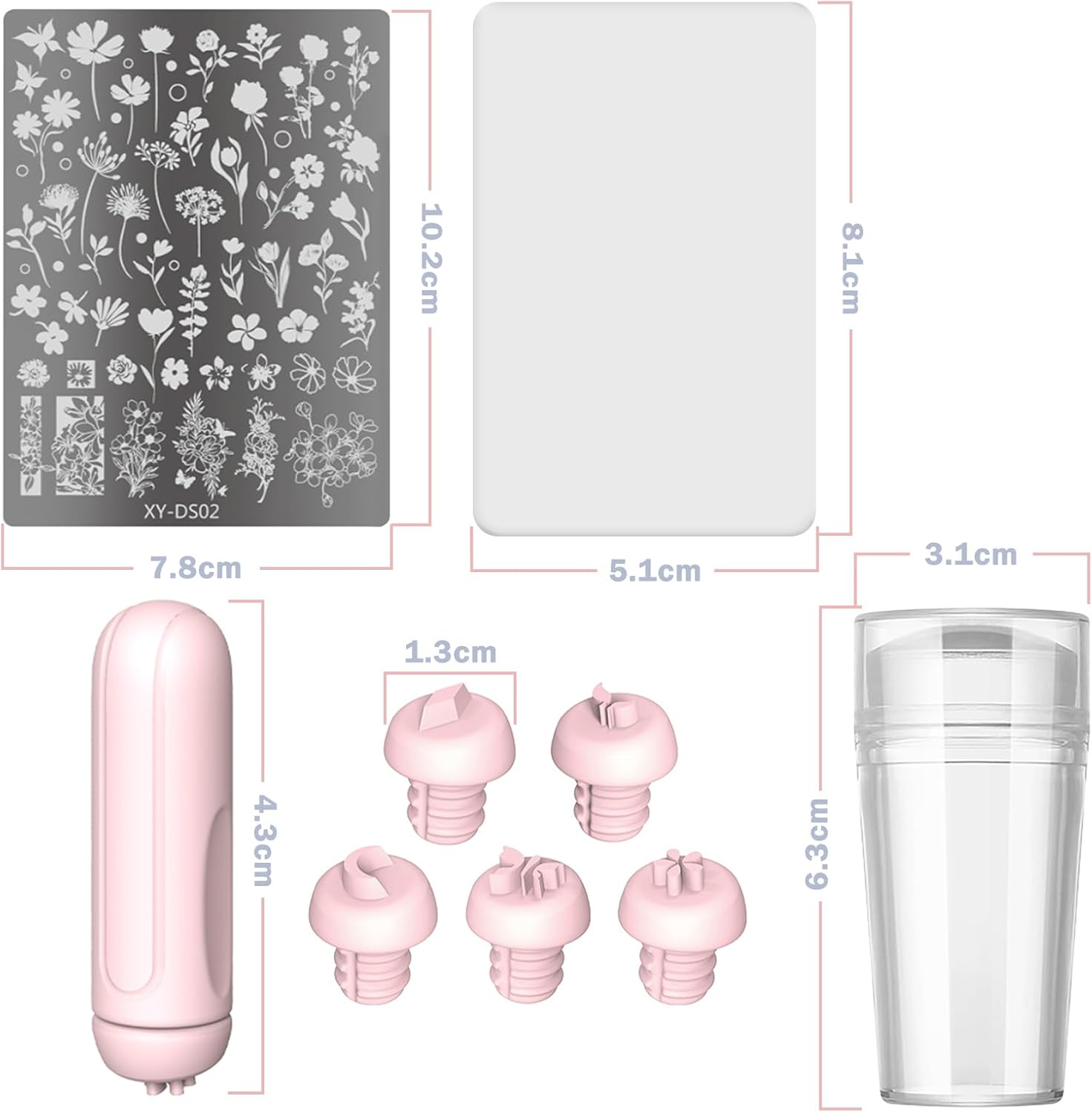Nail Art Stamp Pen Set with 5-In-1 Silicone Nail Stamp Pen, 1 Nail Stamp, 1 Scraper, 1 Nail Pattern Printing Plate, Floral Pattern, French Manicure Stamping Tool for DIY Nail Art Designs