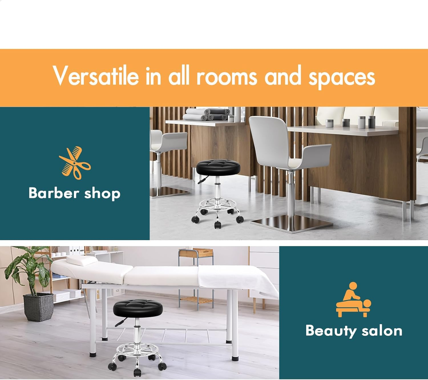 ALFORDSON PU Leather Salon Stool Riley Series, Office Drafting Rolling Stools in 52-67Cm Adjustable Height, Swivel Spa Chair with Footrest Wheels for Barber Shop Massage Table, Black image number 3