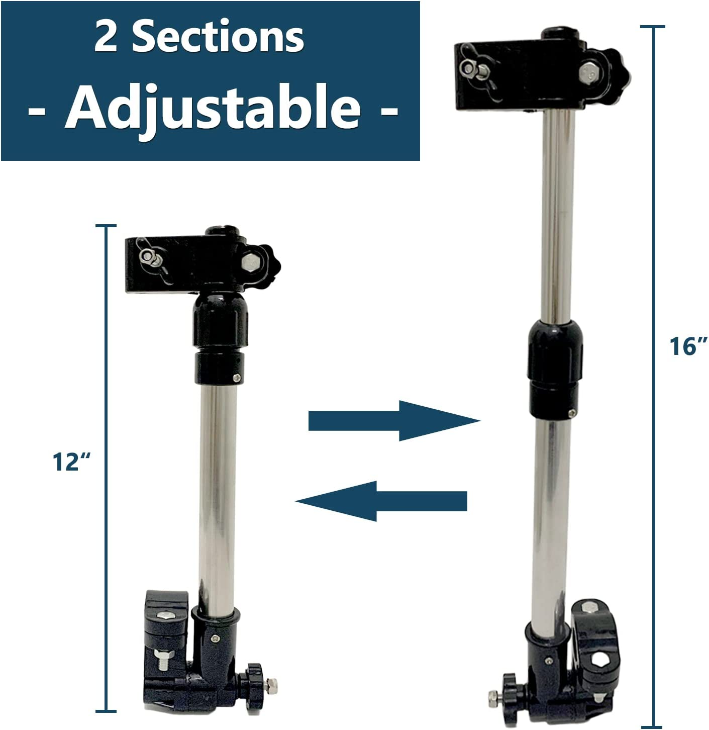 Sunshade Umbrella with Holder for Baby Stroller, Golf Cart, Bicycle - Eccentric Shaft Design, Fits for 0.78"-1.2" Handlebar (Black-A) image number 5