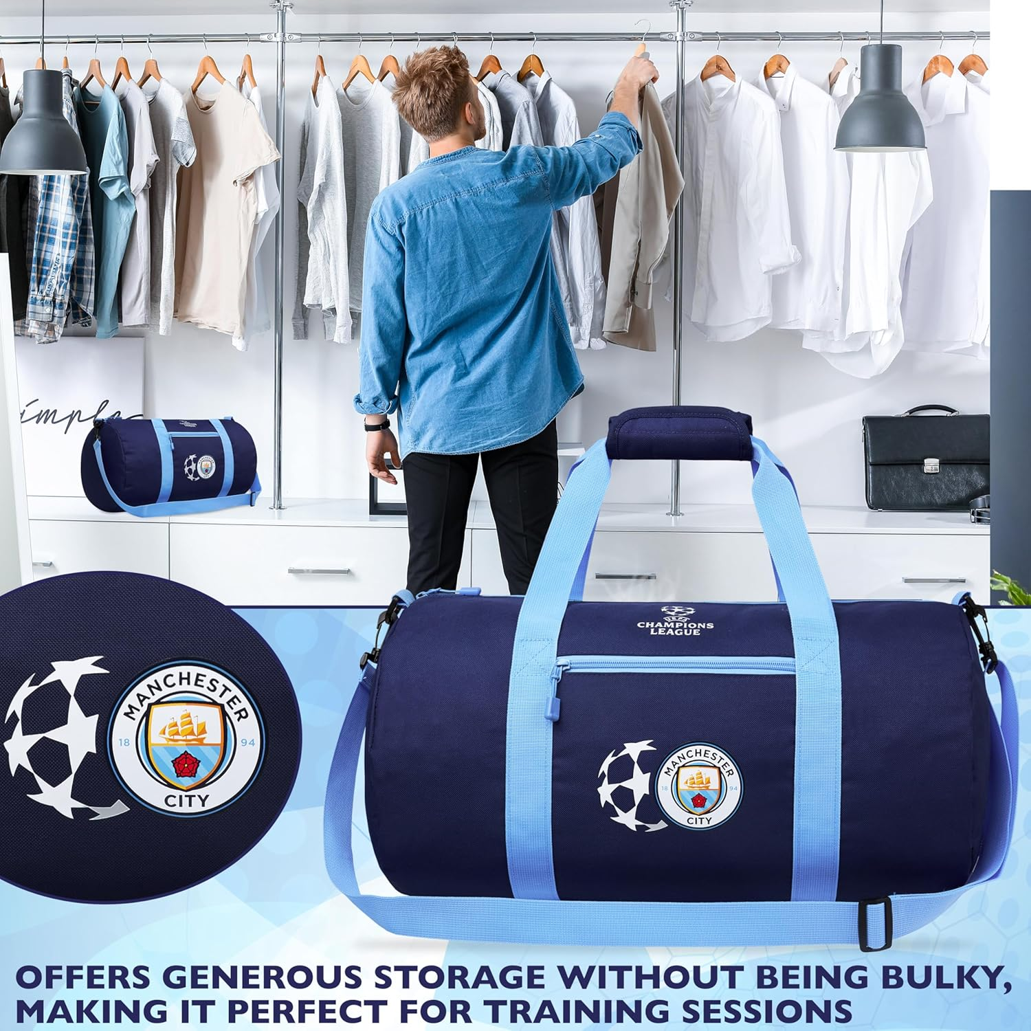 Manchester City F.C. Duffle Bag Sports Holdall for Men Teens Supporters' Gear Kids Large Gym Bag for Football PE Overnight Weekender image number 3