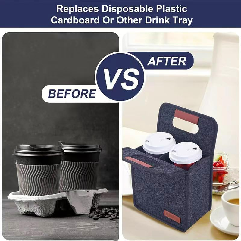 Folding Drink Carrier, Reusable Portable Coffee Cup Holder Bag with Handle for 2/4/6 Cups, Travel, Delivery, Commuting & Outdoor Activities (4 Cups) image number 5