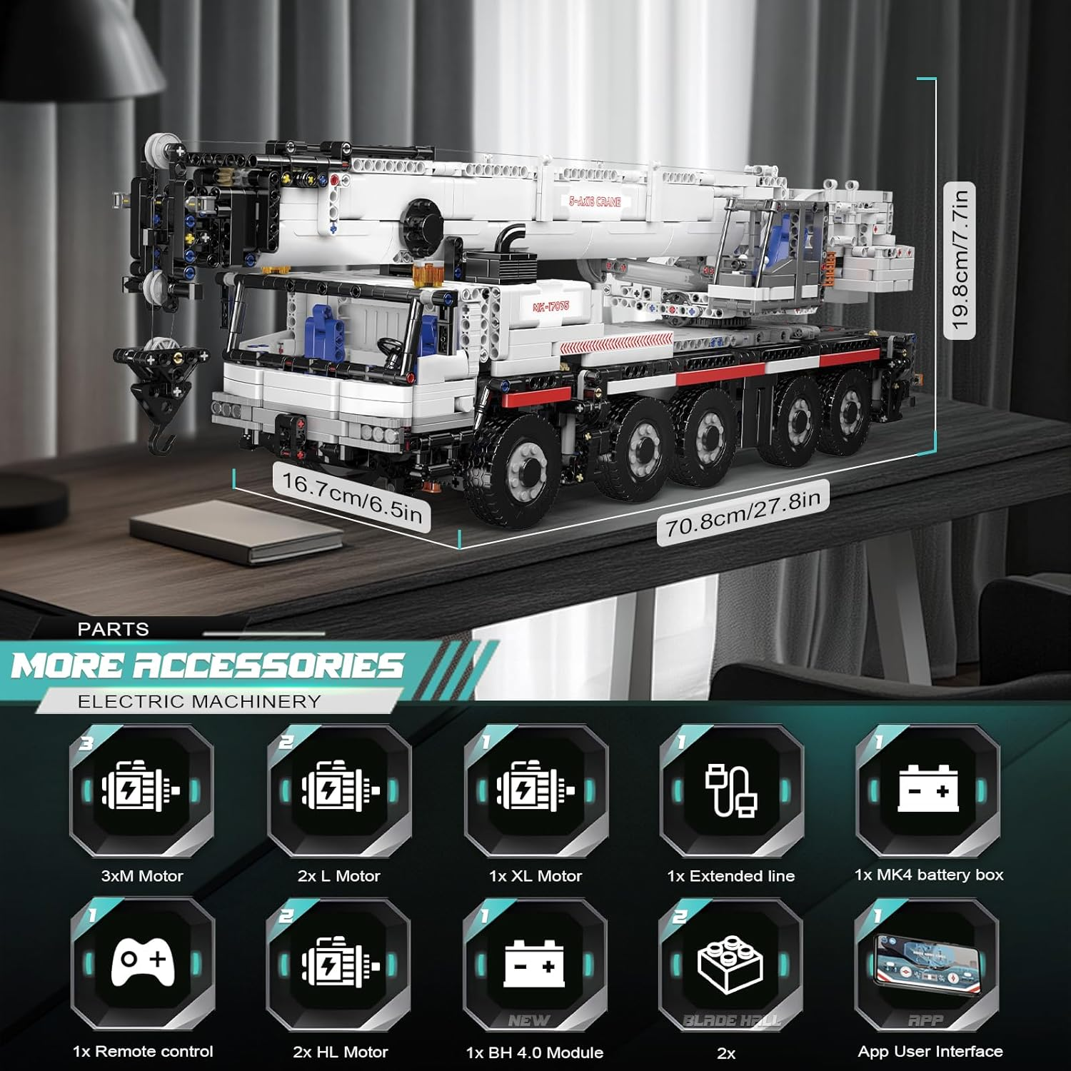 Mould King 17075 Remote Control Crane Building Set, 3248+PCS STEM Building Construction Toy for Kids Adults &ndash; LTM1110 RC Excavator Toy with App & Remote Engineering Toys image number 5