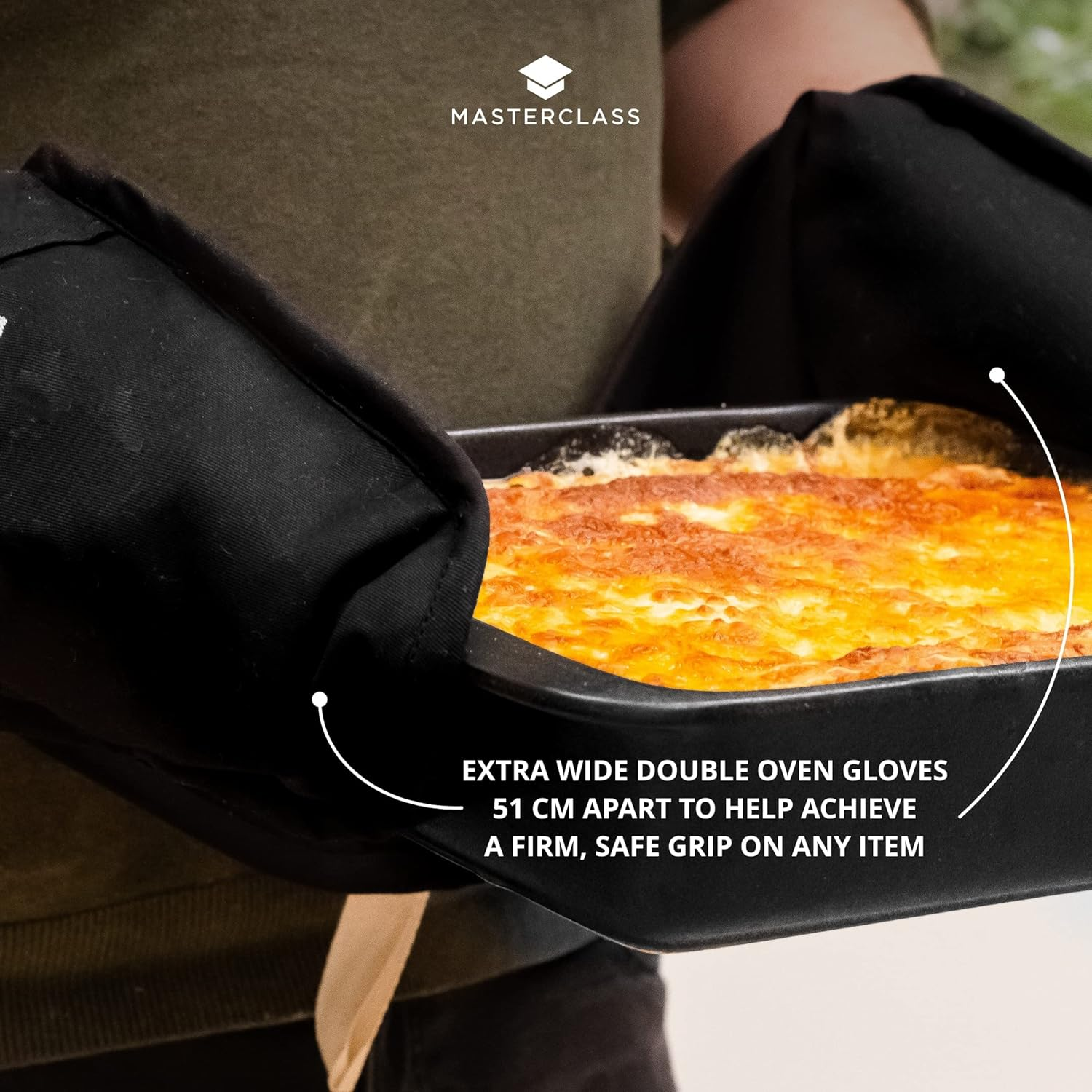 Masterclass Oven Gloves, Heat Resistant, Duble-Sided, Heavy-Duty Cotton, Black image number 6