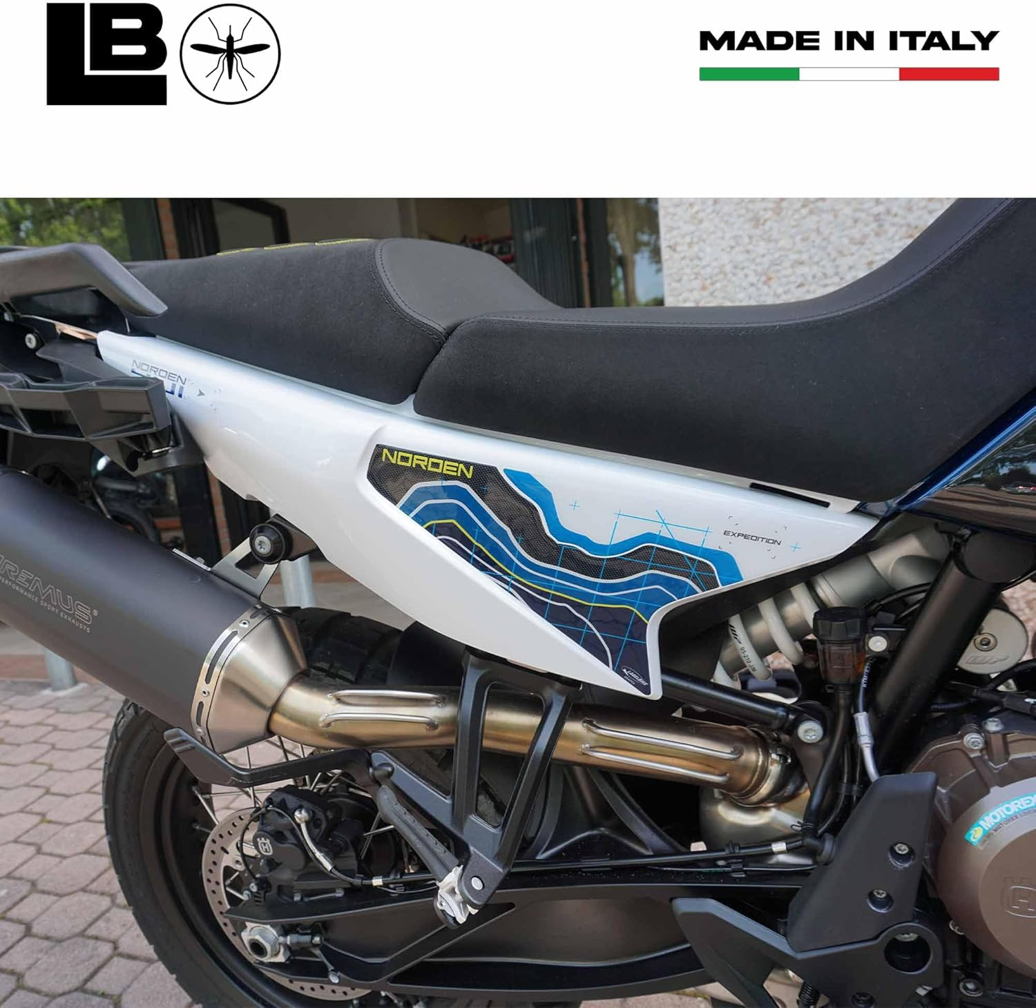 Labelbike - 3D Stickers Motorcycle Tail Side Decorations and Protections in Resin Compatible with Husqvarna Norden 901 2023 - Color Blue Carbon White Yellow image number 3