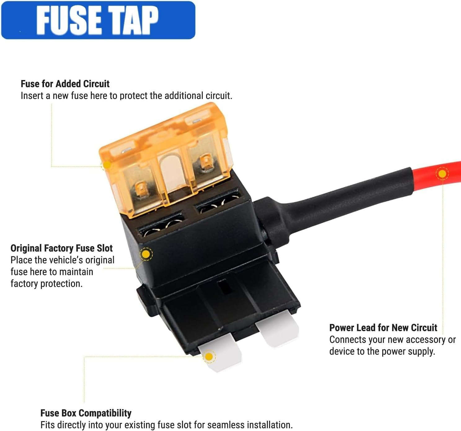 5 Pack Standard Fuse Tap Kit &ndash; 16AWG Add-A-Circuit Fuse Holders with Blue Terminals &ndash; APR/ATC/ATS Standard Blade Adapter for Car, Ute, SUV, 4WD, 12V Accessory Wiring (5, 1AMP) image number 6