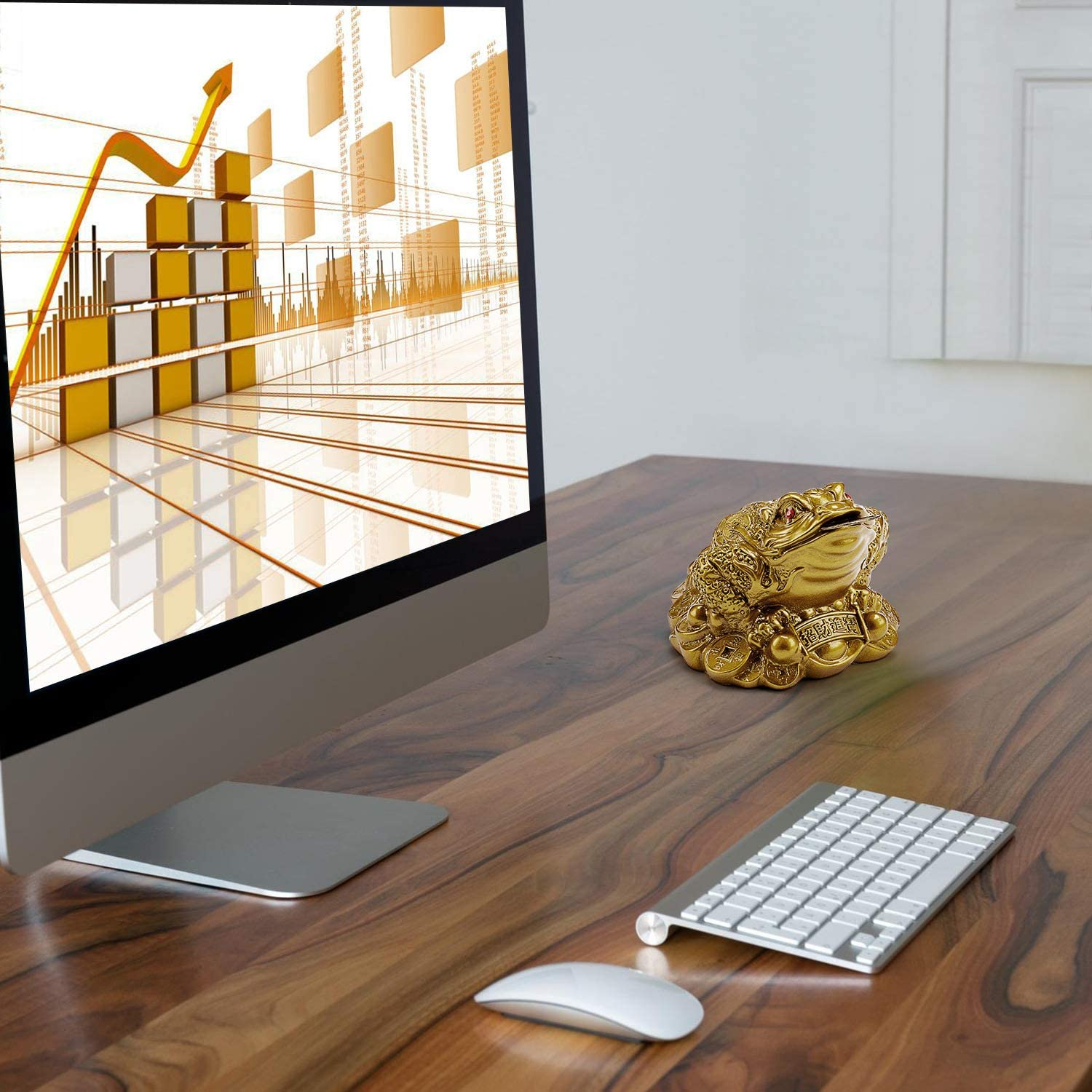 Wschic Feng Shui Money Frog, Lucky Chinese Toad with Coin,Ideal for Office and Home Decoration - Gold image number 2