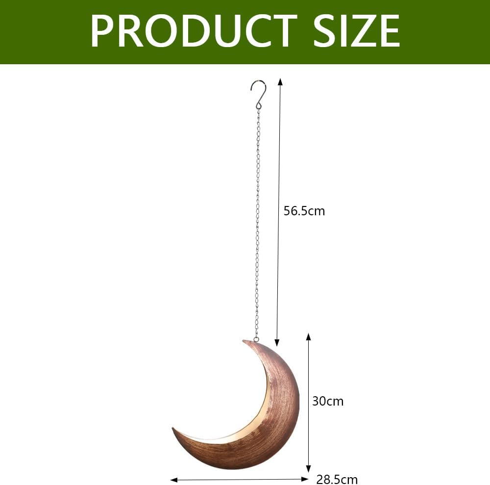 Hanging Crescent Moon Planter & Bird Feeder &ndash; Metal Hanging Decor with Drain Holes, Rust-Resistant Antique Gold Finish &ndash; Unique Moon Decor for Succulents, Air Plants, or Birdwatching image number 1