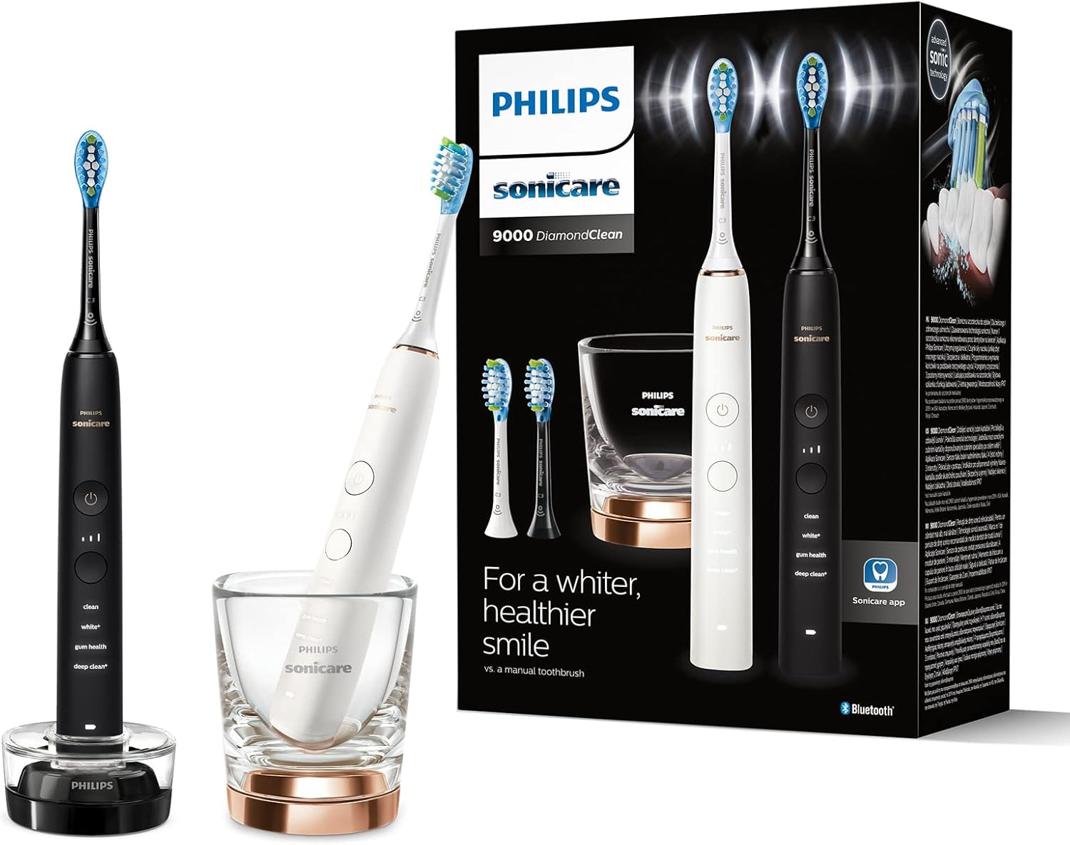 Philips Sonicare Diamondclean Series 9000 Double Pack Advanced Whitening Sonic Electric Cleaner with Mobile App, Black/Rose Gold (HX9914/61) image number 4