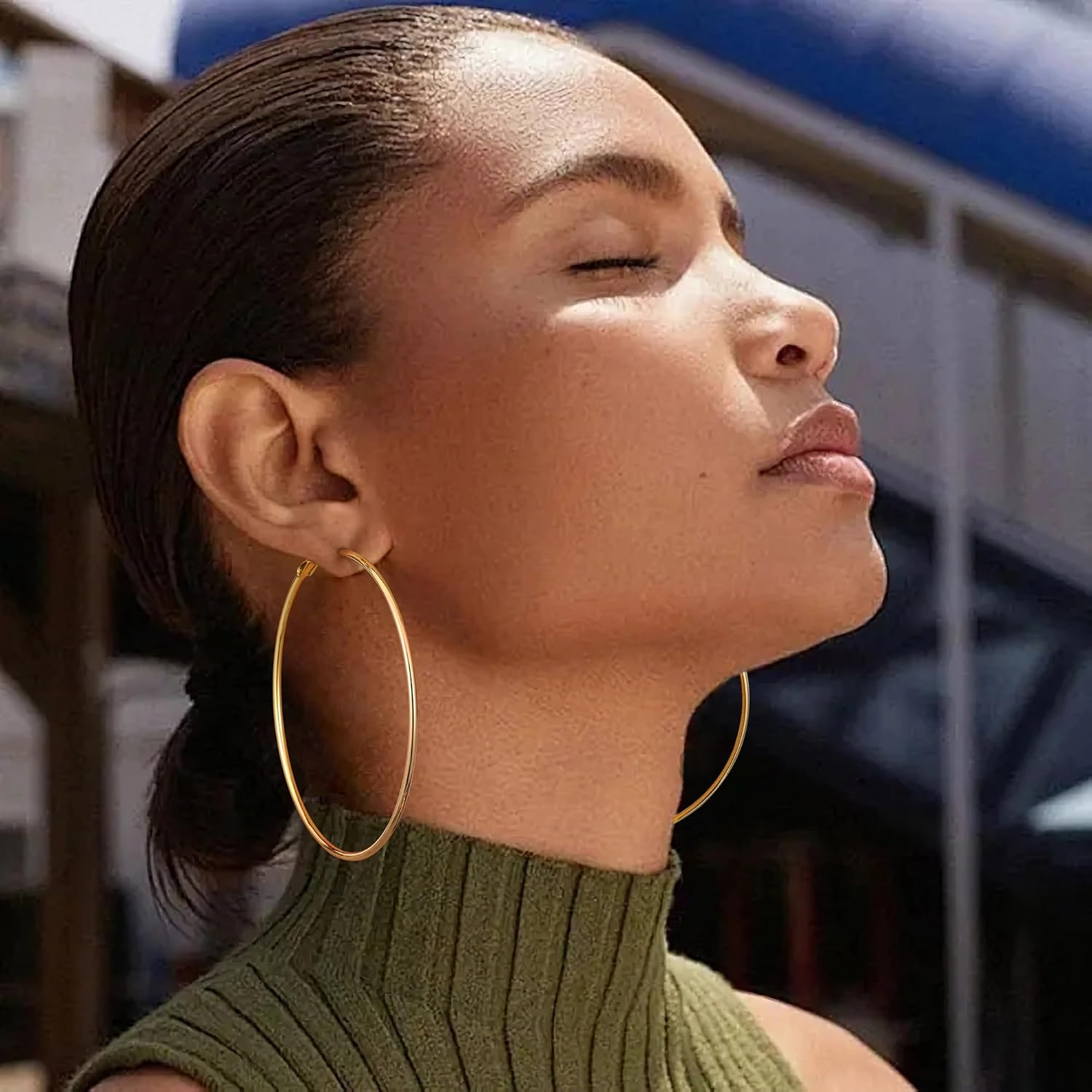 Gacimy Gold Hoop Earrings for Women 14K Real Gold Plated, 925 Sterling Silver Post Gold Hoops for Women image number 2