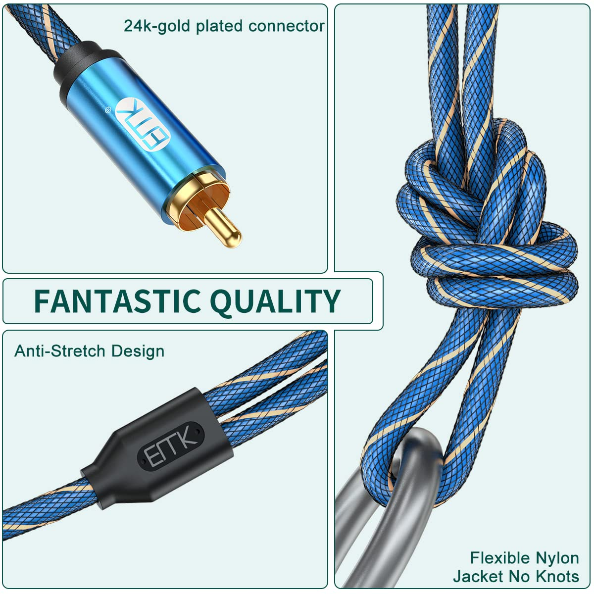 EMK 2RCA Cable Jack 3.5Mm to 2 RCA Audio Aux Cable Nylon Braided Male to 2Rca Cables AUX Cord for Smartphone, Amplifier, Speaker, Subwoofer, TV, Car Stereo (2Meters) image number 4