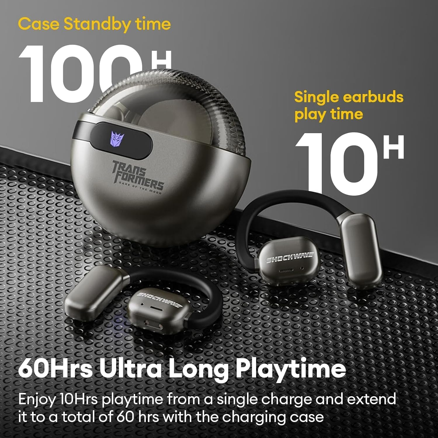 Transformers Open Ear Headphones Earbuds Wireless Bluetooth 5.4 30H Playtime Gaming Noise Canceling Earbuds Wireless with Mic Earhooks over Ear Headphones Waterproof for Sport Android/Ios (Grey) image number 4