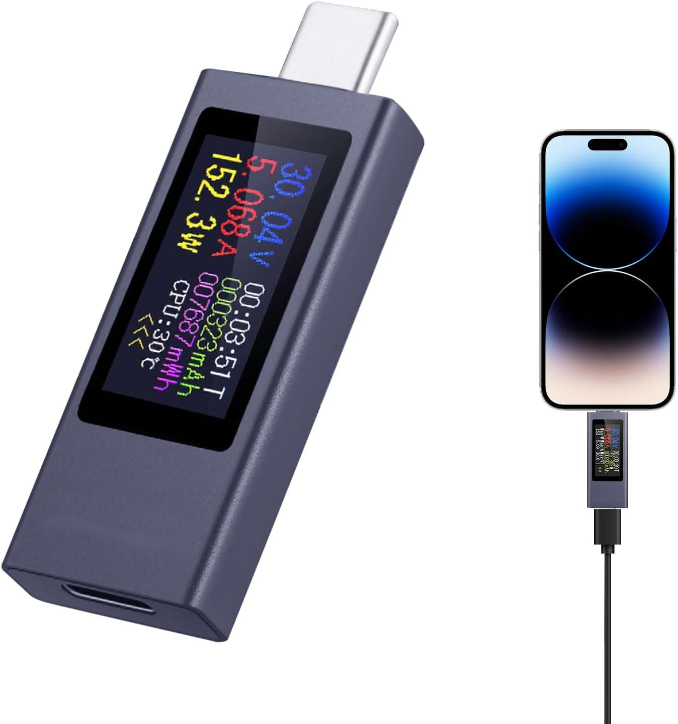 USBC Tester Power Meter, Usb-Tester, Type C Voltage and Current Tester-Meter, Aluminum Alloy Housing with Colorful LED Display, Support Fast Charging Test, Usbcable Charger Detector