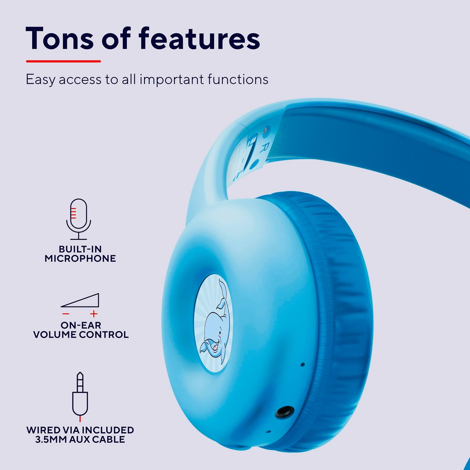 Trust Nouna Kids Headphones Wireless with Safe Volume Limit (85Db) for Girls, Children Age 4-10, on Ear Foldable Headset with Microphone, Kids Bluetooth Headphones with Stickers, 15H Playtime, Blue - Blue image number 4