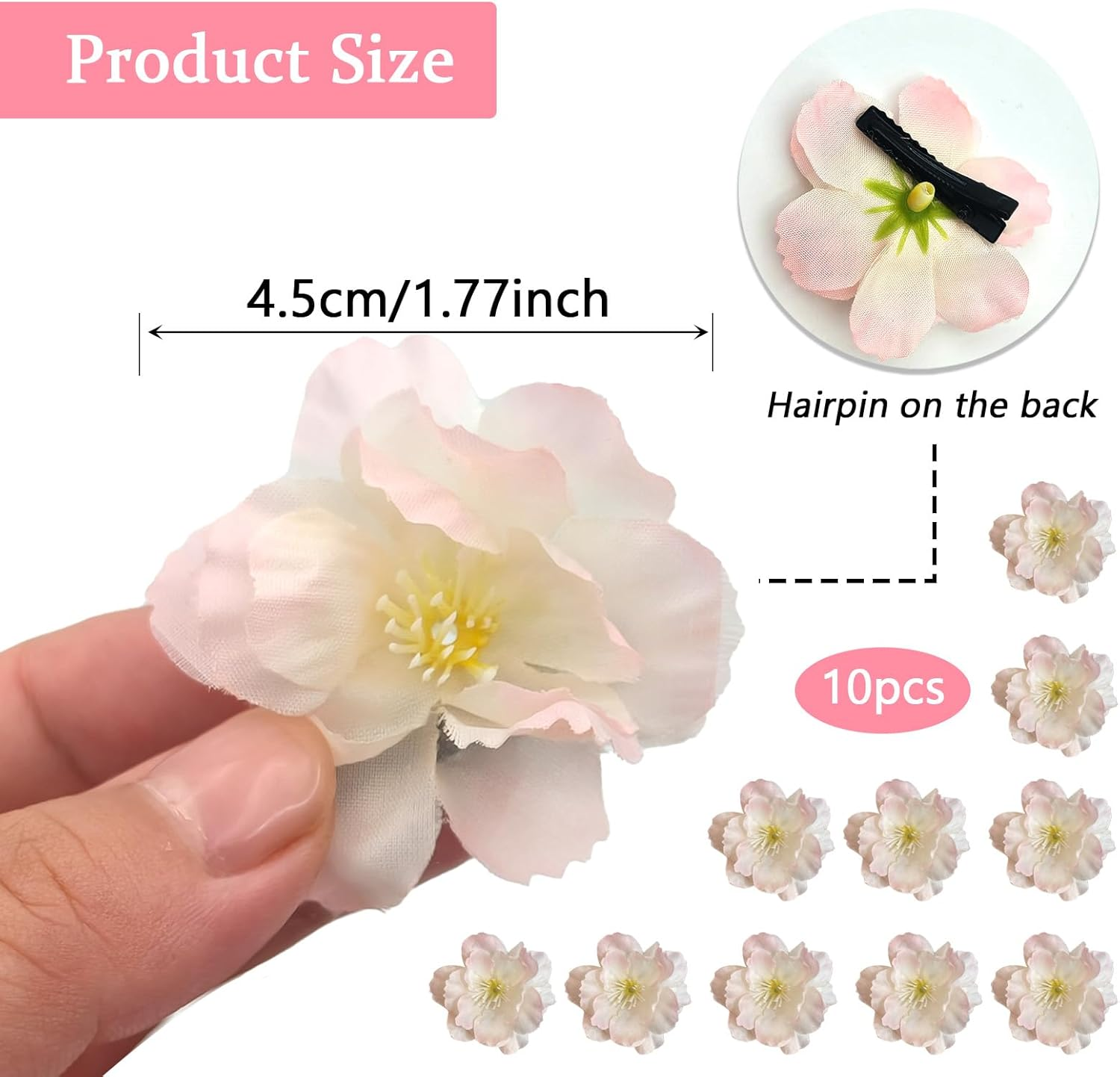 FOSDICK 10Pcs Pink Sakura Flower Hair Clips, Mini Flower Hair Pins for Women Girls Wedding Daily Hair Accessories, Floral Hair Clips with Cherry Blossom Design image number 5