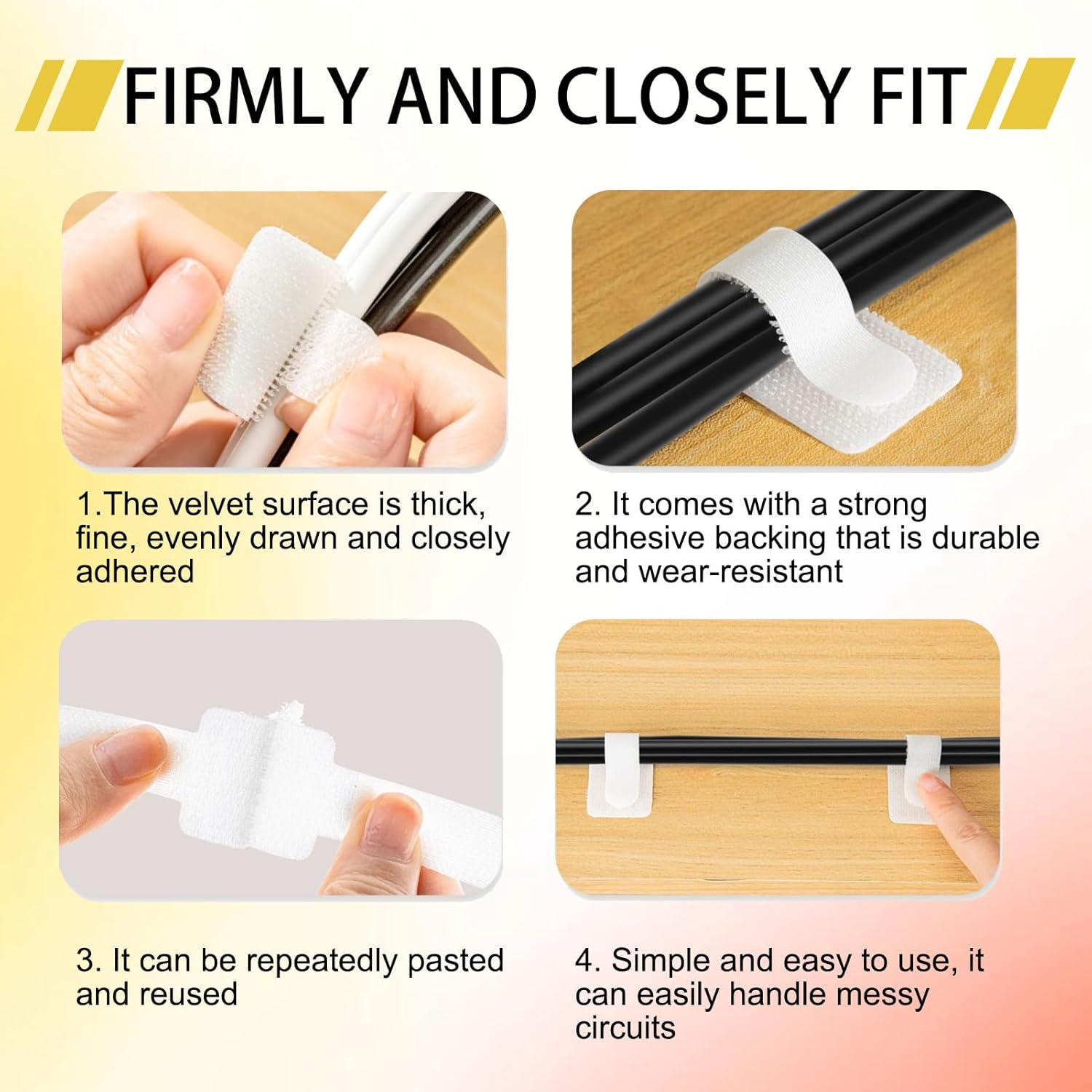 40 Pcs Self-Adhesive Cable Ties, Adhesive Cable Ties Reusable for Strong Hook and Loop Cord Organizers for Desk Home & Office Wire Management Straps for Headphones Phones Electronics image number 3