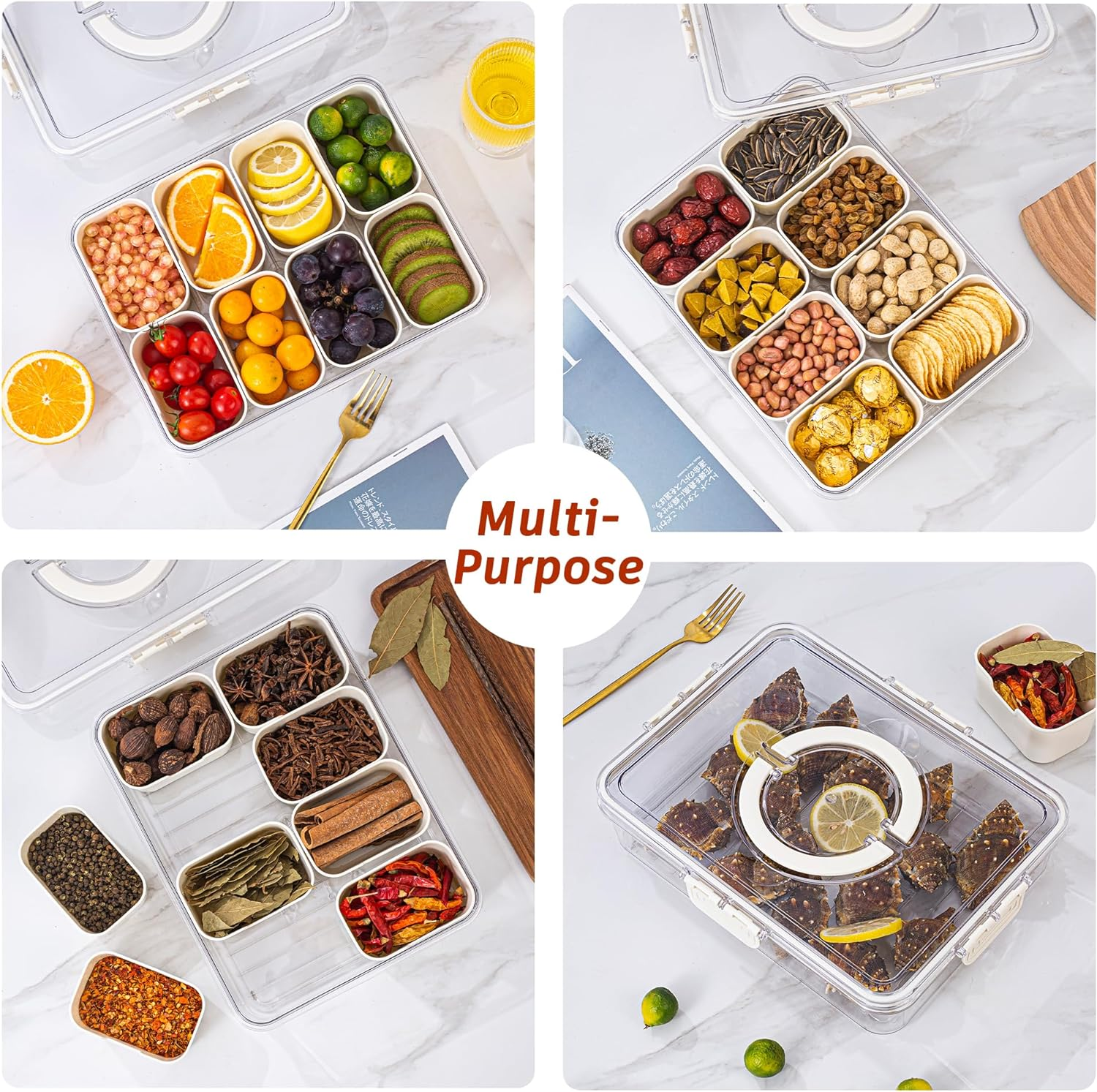 Divided Serving Tray with Lid and Handle - Snackle Box Charcuterie Container for Portable Snack Platters - Clear Organizer for Candy, Fruits, Nuts, Snacks - Perfect for Party, Entertaining image number 6
