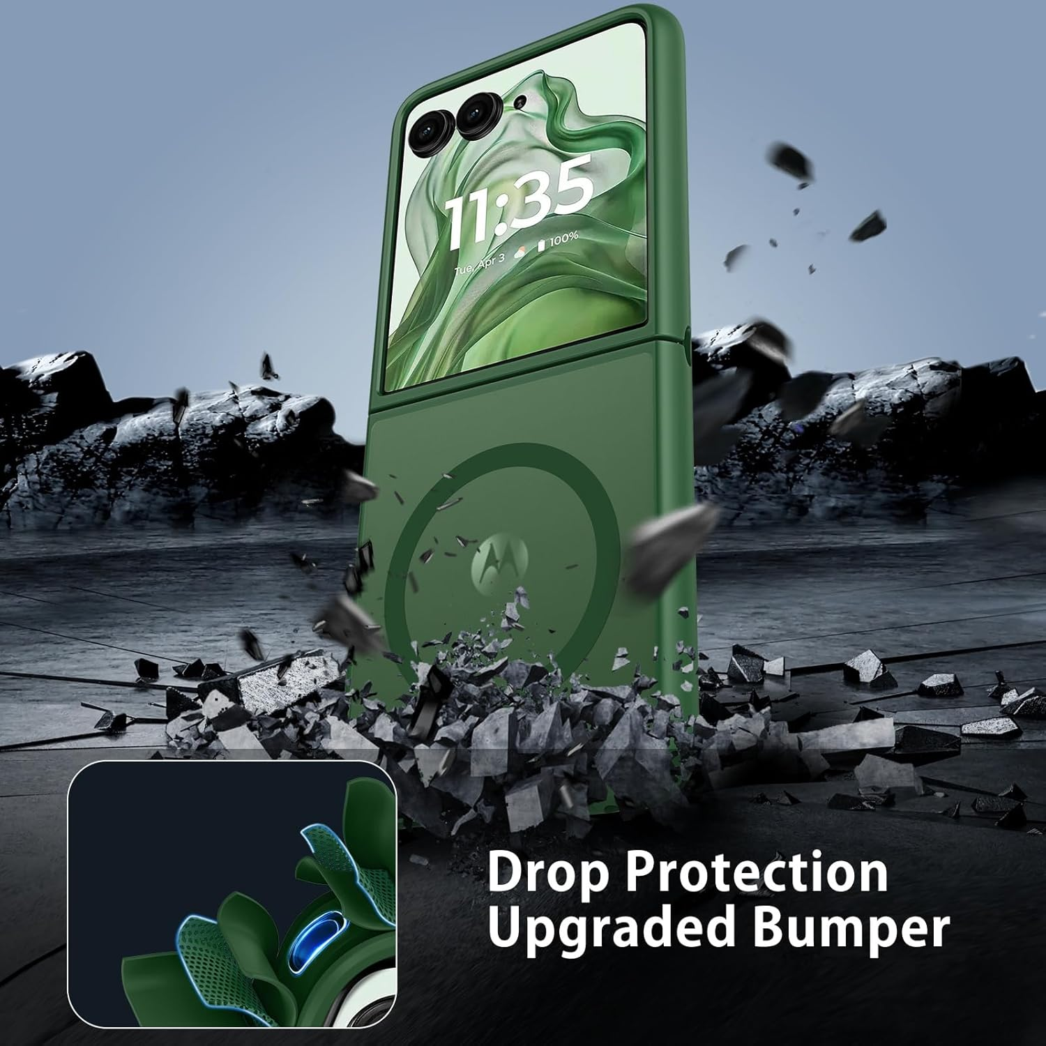 DUEDUE for Motorola Razr plus 2025/2024 Case, Moto Razr 50 Ultra 5G Case Magnetic, Protective Cover Shockproof Phone Case for Motorola Razr+ plus 2025/2024/Moto Razr 50 Ultra 5G 6.9", Green - Clear image number 2