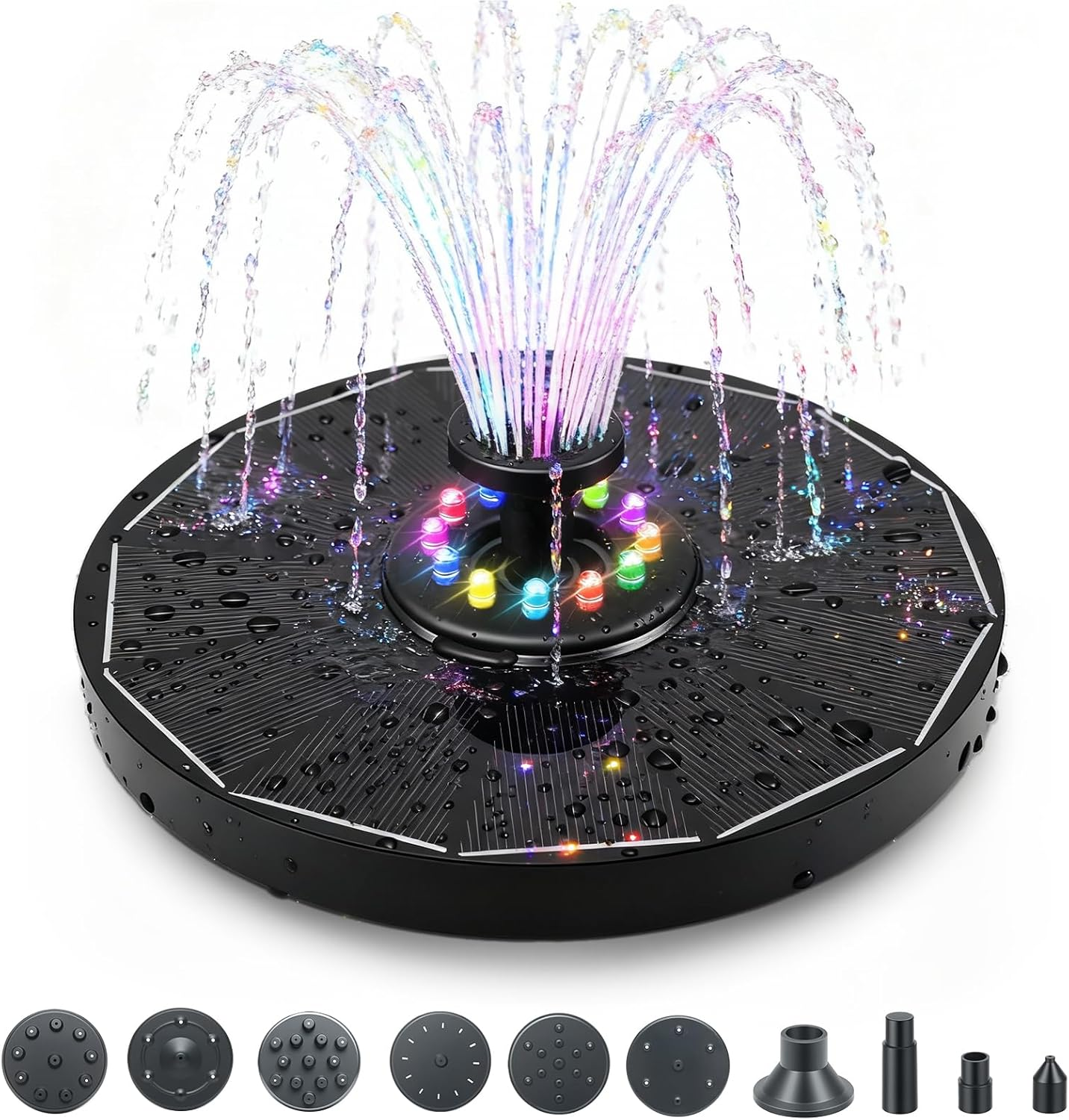 16CM Solar Powered Water Fountain with LED Lights, Outdoor Garden Decor Floating Pool Fountain for Bird Baths, Ponds, Patios, and Pools image number 5