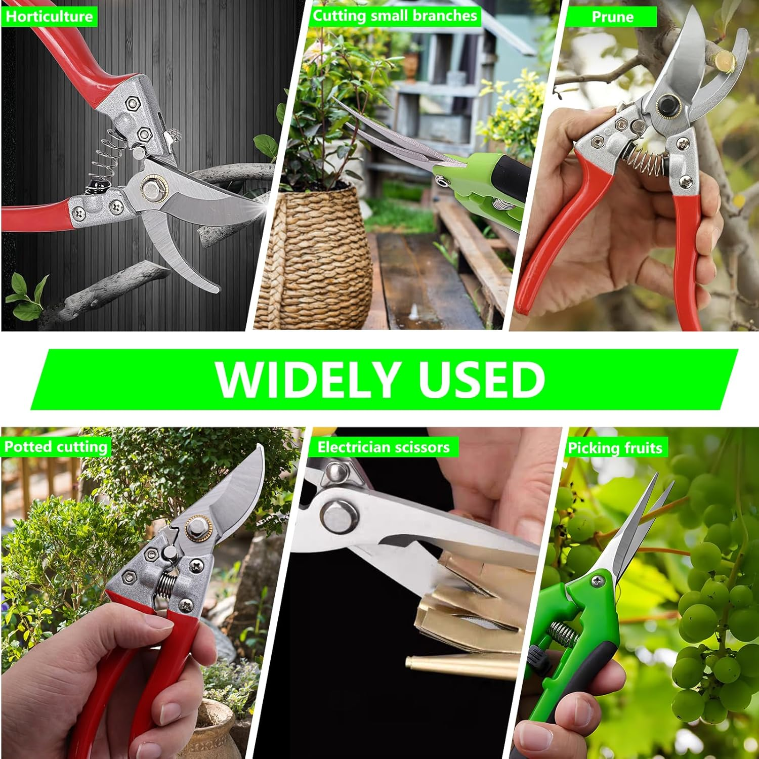 5 Pack Garden Shears with Gardening Gloves Set，High-Carbon Steel Sharp Pruning Shears，Horticultural Fruit Picking Scissors，Straight Head and Electrician Scissors with a Black Storage Bag image number 2