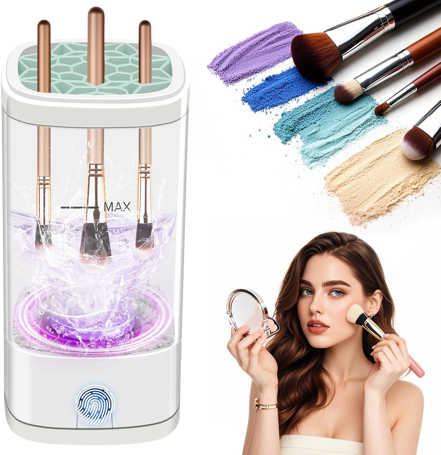 Electric Makeup Brush Cleaner,Quick Efficient Makeup Cleaner for Cleaning and Drying All Brush Types, Portable Automatic Makeup Brush Cleaning Solution for Beauty Lovers-Black