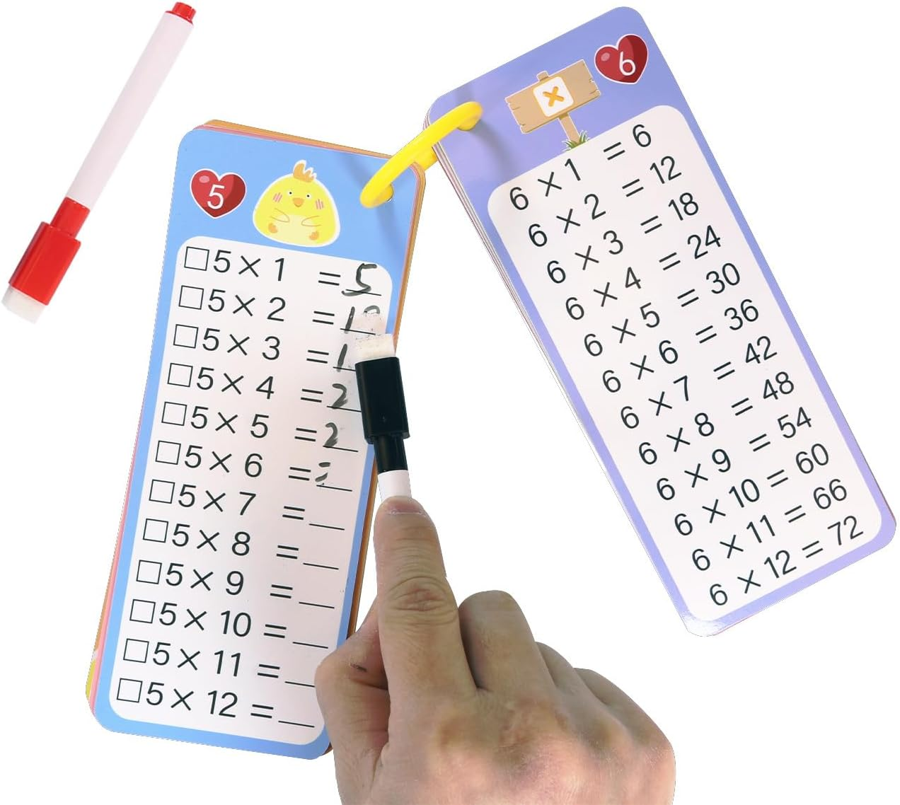 Multiplication and Division Flash Cards Set - 30 Double-Sided Cards + 4 Dry Erase Markers & 2 Rings | Reusable Self-Checking Classroom & Homeschool Math Learning Tools for Grades 1-3, Teacher Supplies image number 3