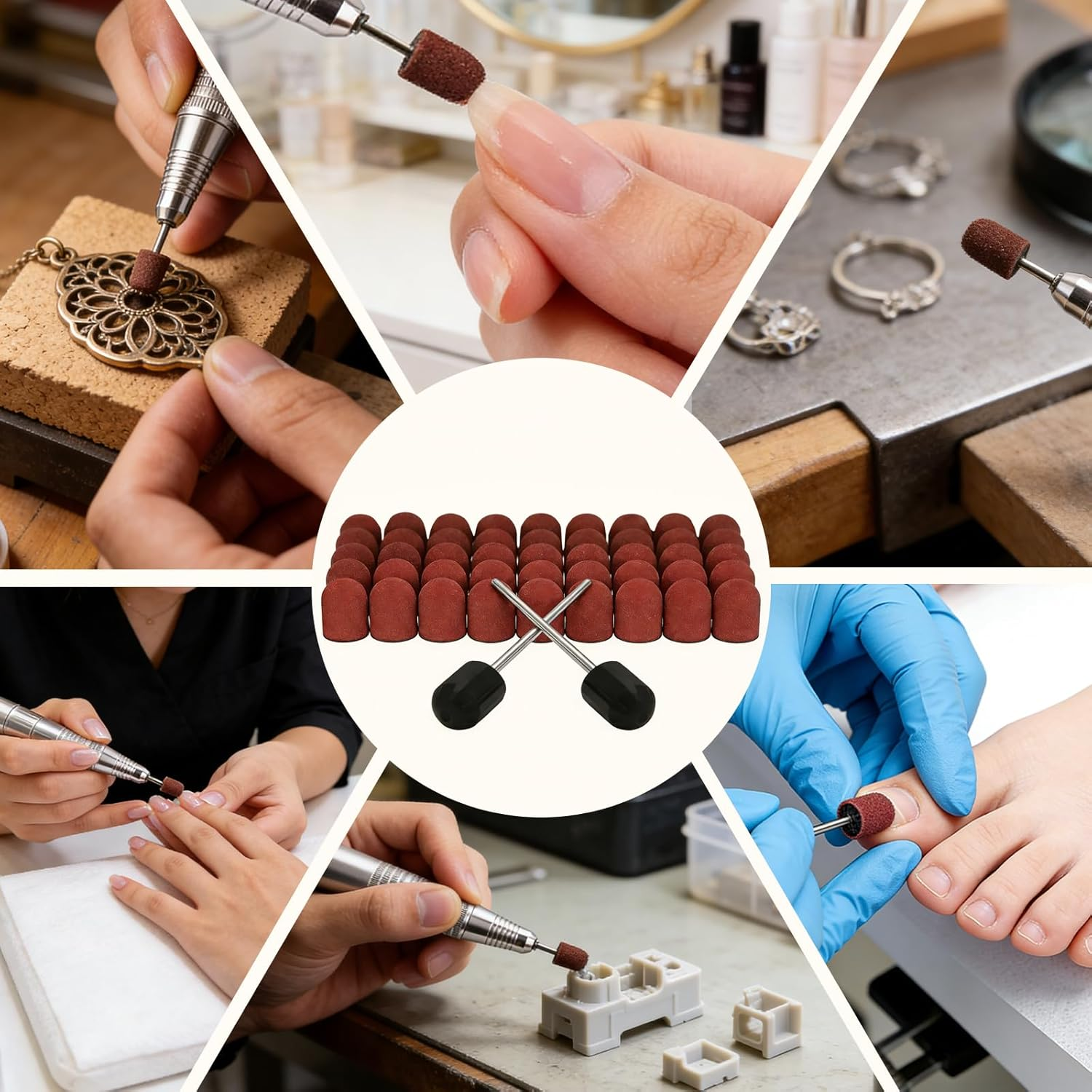 CYSFETENA 120# Grit Sanding Caps Set for Nail Drill, 50 Pieces Manicure Sanding Belts with Shank, Durable Nail Cutter Accessories for Polishing and Sanding Nails Glass image number 4