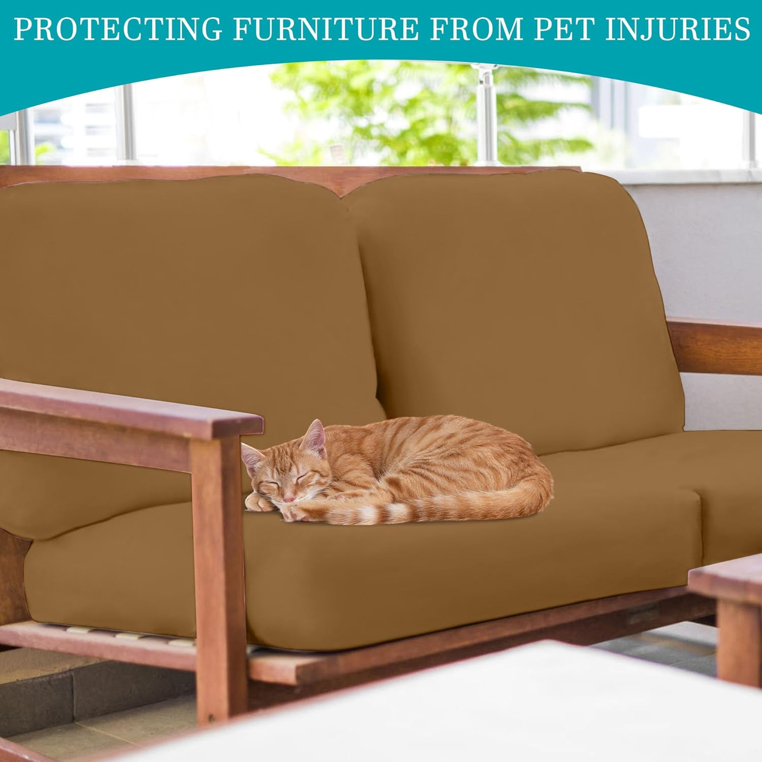 12Pcs Stretch Patio Cushion Covers for Outdoor Couch and Sofa Replacement - Washable Furniture Slipcovers (Camel, Cover Only) - Rococo image number 3