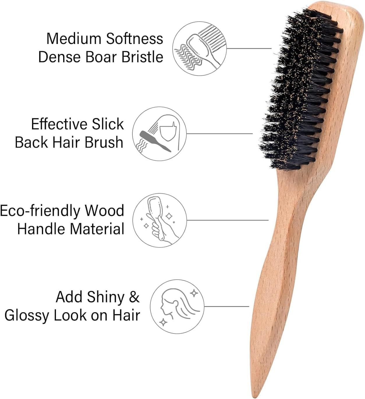 Slick Back Hair Brush for Smoothing Ponytail, Boar Bristle Hair Brush Set &ndash; Edge Control Brush, Wooden Rat Tail Comb & Teasing Brush for Men & Women, Ideal for Sleek Styles, Wax Stick Application & Hair Parting image number 6