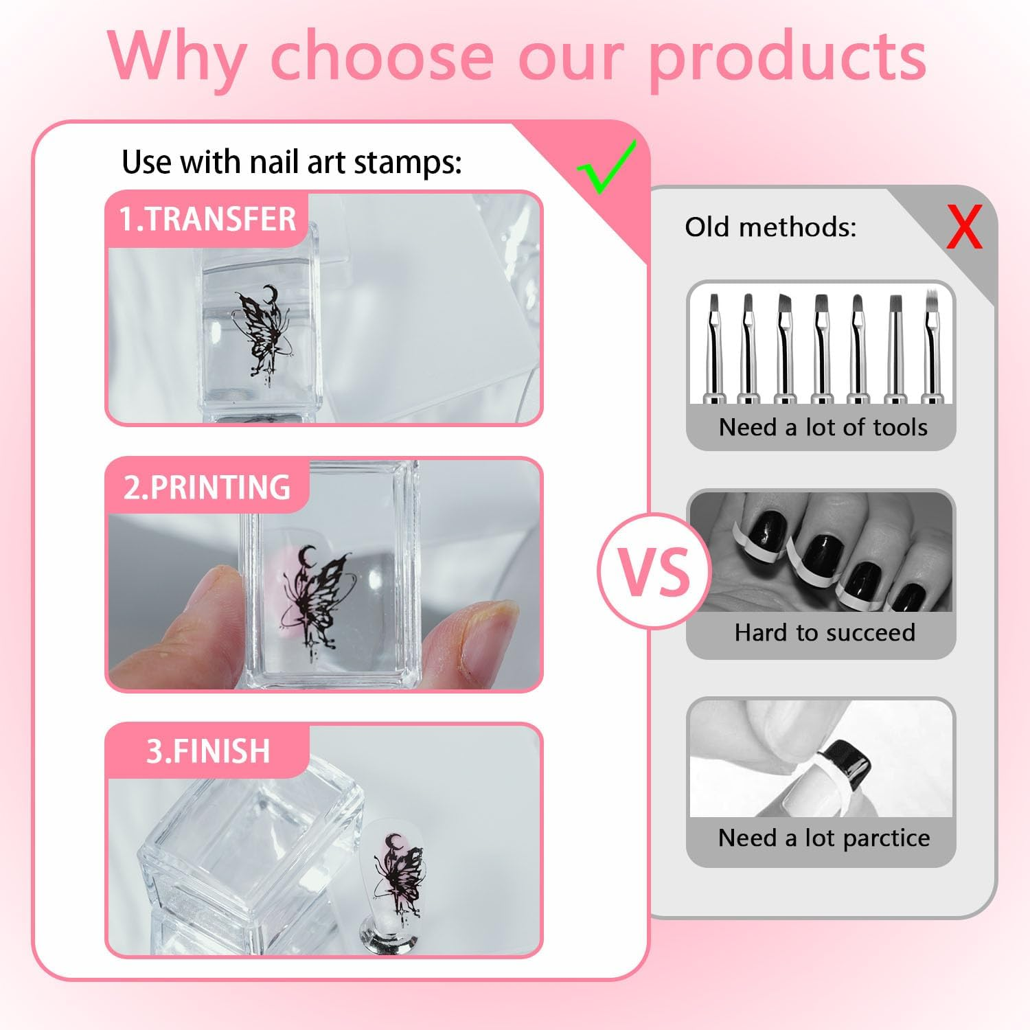 Nail Art Stamping Kit - 3Pcs Manicure Printing Design Template with Silicone Nail Stamper for Women Girls Home Salon Manicure Tools image number 1