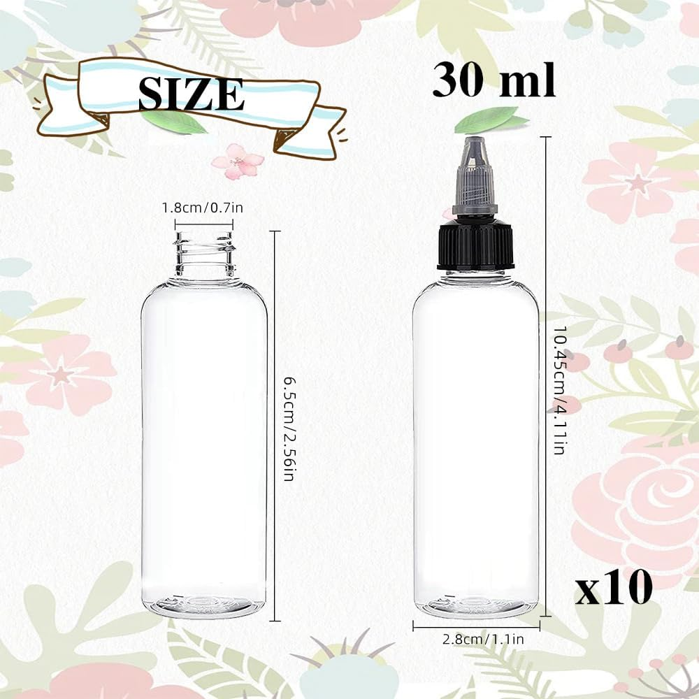 Empty Squeeze Dropper Bottles, 10 Plastic Squeeze Bottles, Clear Dispensing Bottles, Empty Plastic Squeeze Bottles for Ink Liquid, 30Ml image number 6