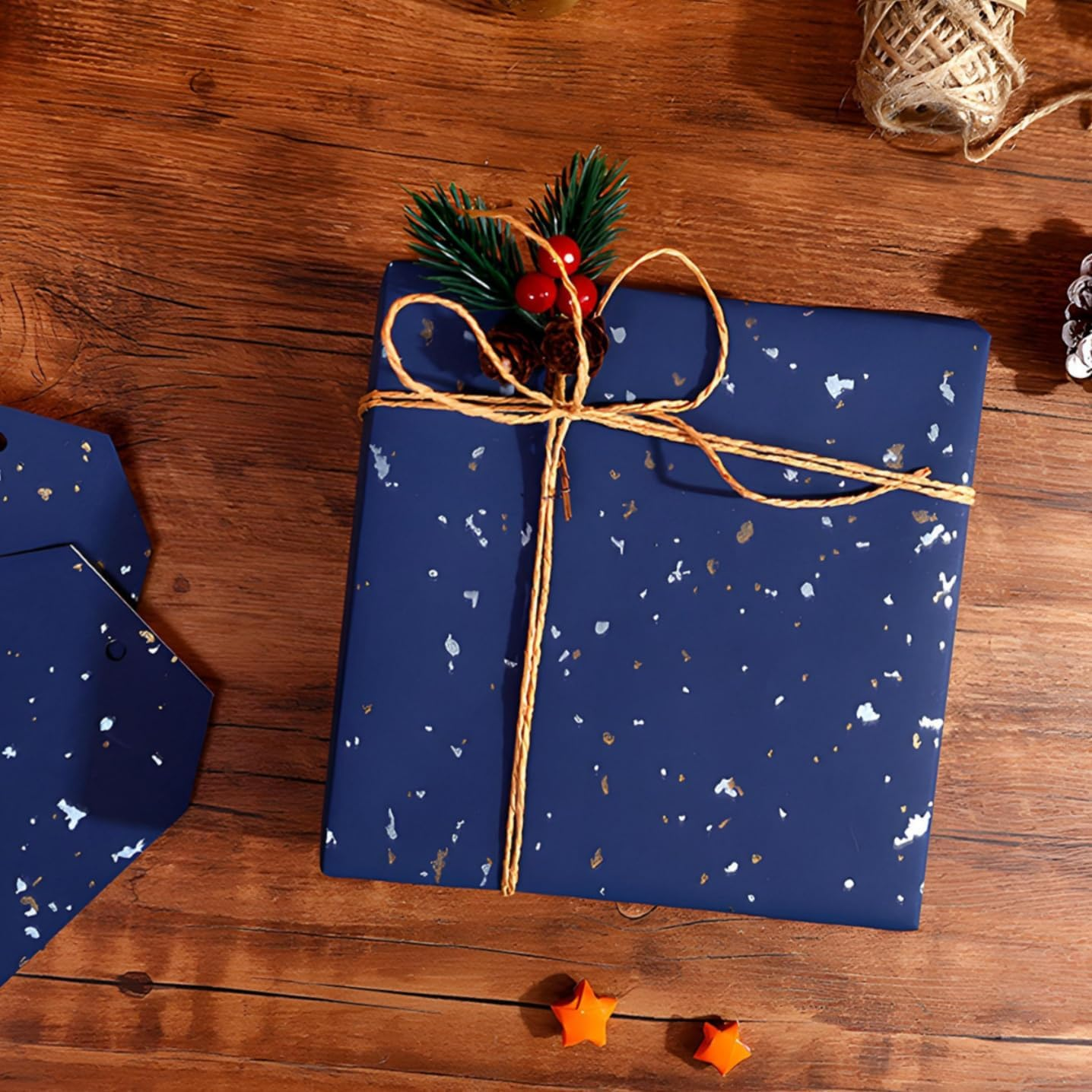 Taefuhnn Large Navy Blue Gift Wrapping Paper Roll 17 Inch X 32.8 Feet, Gold Silver Foil Design, 10 Meter Gift Wrap Paper Roll for Christmas Birthday Anniversary Celebration Fathers Day Baby Shower Boy image number 4