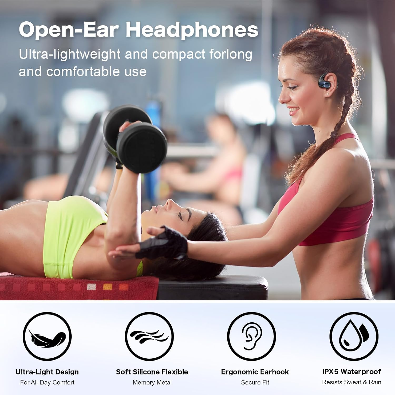 KIM HOST 020 Open Ear Headphones,Bluetooth 5.3 Earbuds Stereo Deep Basswith Earhooks, 55H Playtime, Crystal Clear Calls, Sweat Resistant Open Ear Wireless Earbuds for Workout/Running（Black） image number 1