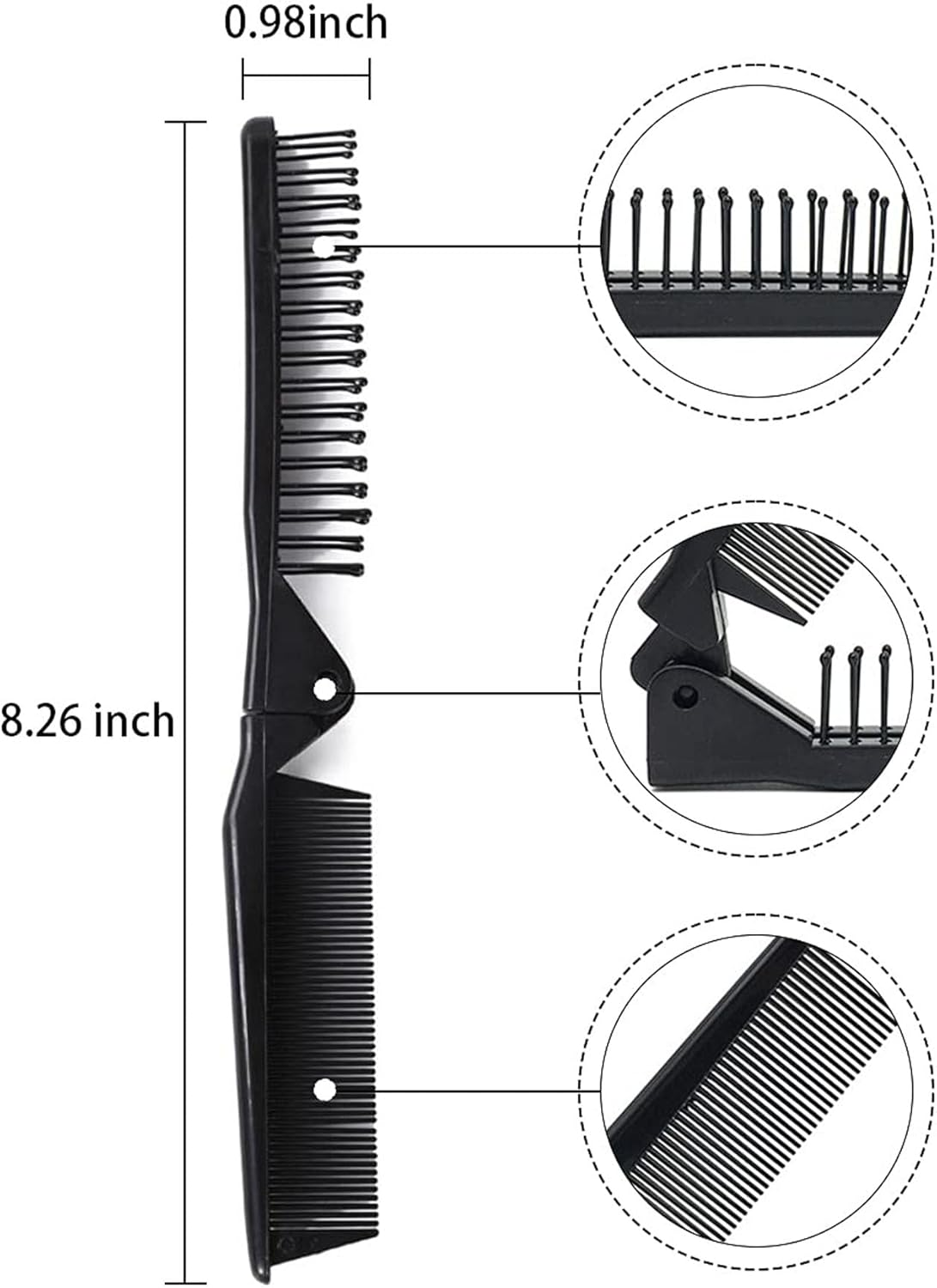 3Pcs Portable Foldable Brush Comb, Travel Hair Comb Mini Pocket Comb Double Headed Hair Brush Plastic Folding Comb Massage Head Brush for Men Women (Black) image number 3