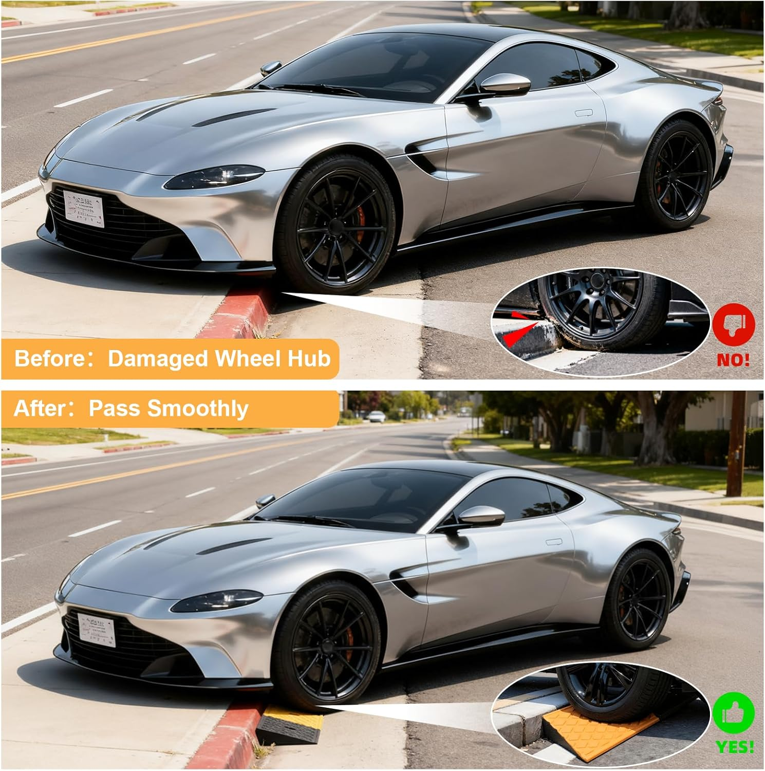 Rubber Curb Ramp 1 Pack 5 Cm Rise Height Heavy-Duty Car Ramp Industrial Rubber Sidewalk Curb Ramp Non-Slip Threshold Ramp Dual-Color Driveway Ramp for Cars,Trucks,Wheelchairs,Trolleys image number 5