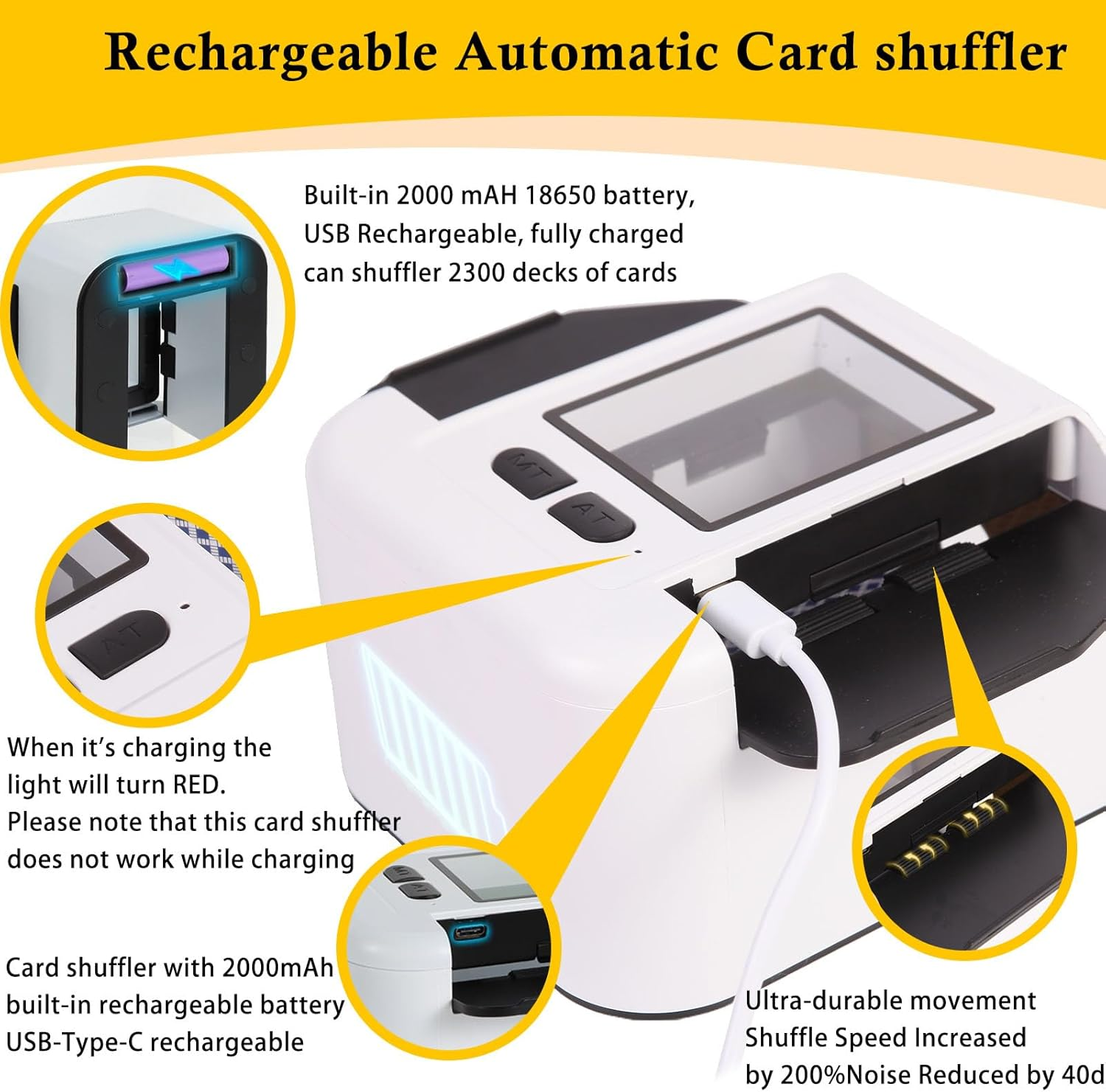 1-2 Deck Automatic Card Shufflers, 2000 Mah Rechargeable and Portable USB Charging Shuffler Machine One-Press AUTO and Manual Mode Card Shuffler for Poker UNO Blackjack Skip-Bo Etc image number 3