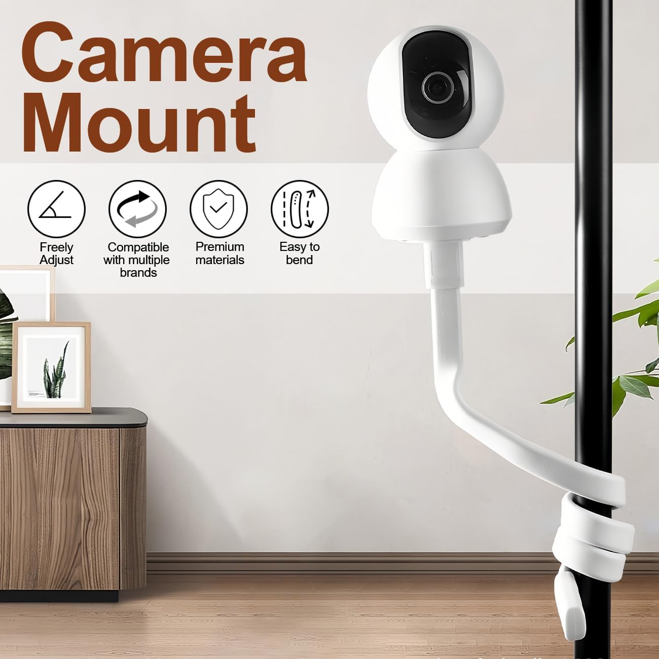 Universal Baby Monitor Stand,Baby Monitor Mount with 1/4 Screw,No Drilling Required, Twist Compatible with Arlo, Motorola, Hello Baby and Most Monitor Cameras image number 5