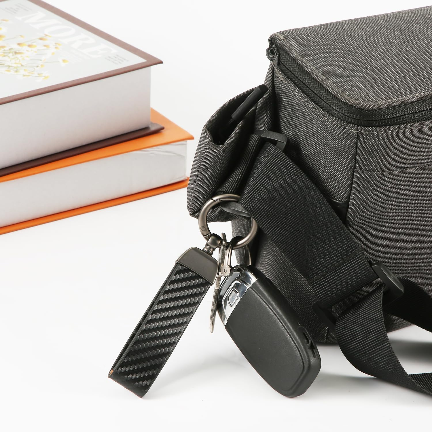 2Pcs Carbon Fiber Leather Car Keychain, 360&deg; Rotatable Swivel Key Chain Holder with Screwdriver for Women Men image number 6