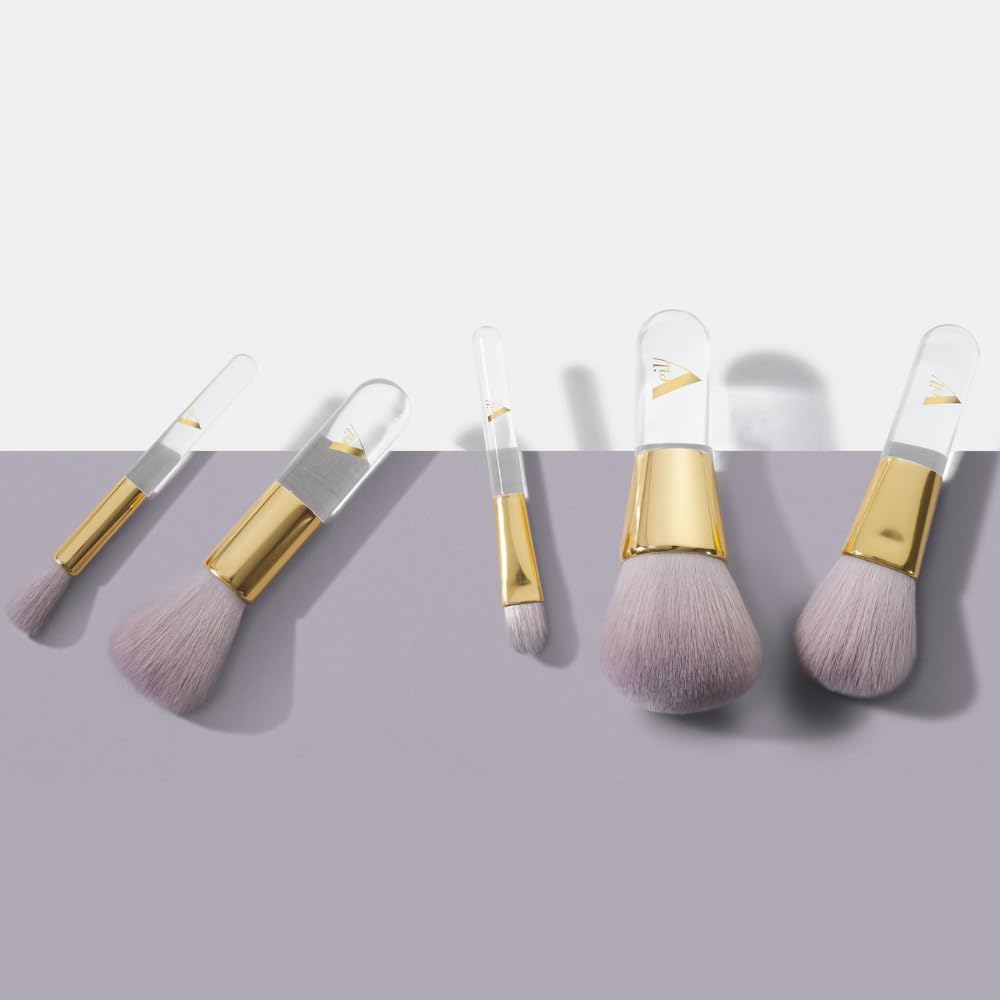 Veil Cosmetics | Pro on the Go 5 Piece Makeup Brush Set | Dual Ended Concealer & Foundation Brush | Vegan | Powder, Liquid, or Cream Products | Dense & Fluffy | Faux Mink | Smooth Airbrush Finish (5 Piece Brush Set1) image number 1