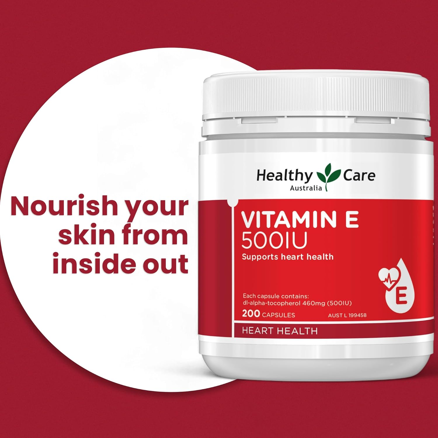 Healthy Care Vitamin E Capsule 500IU - Supports Heart Health and Provides Antioxidant Protection - Premium Quality Dietary Supplement - 200 Capsules image number 2