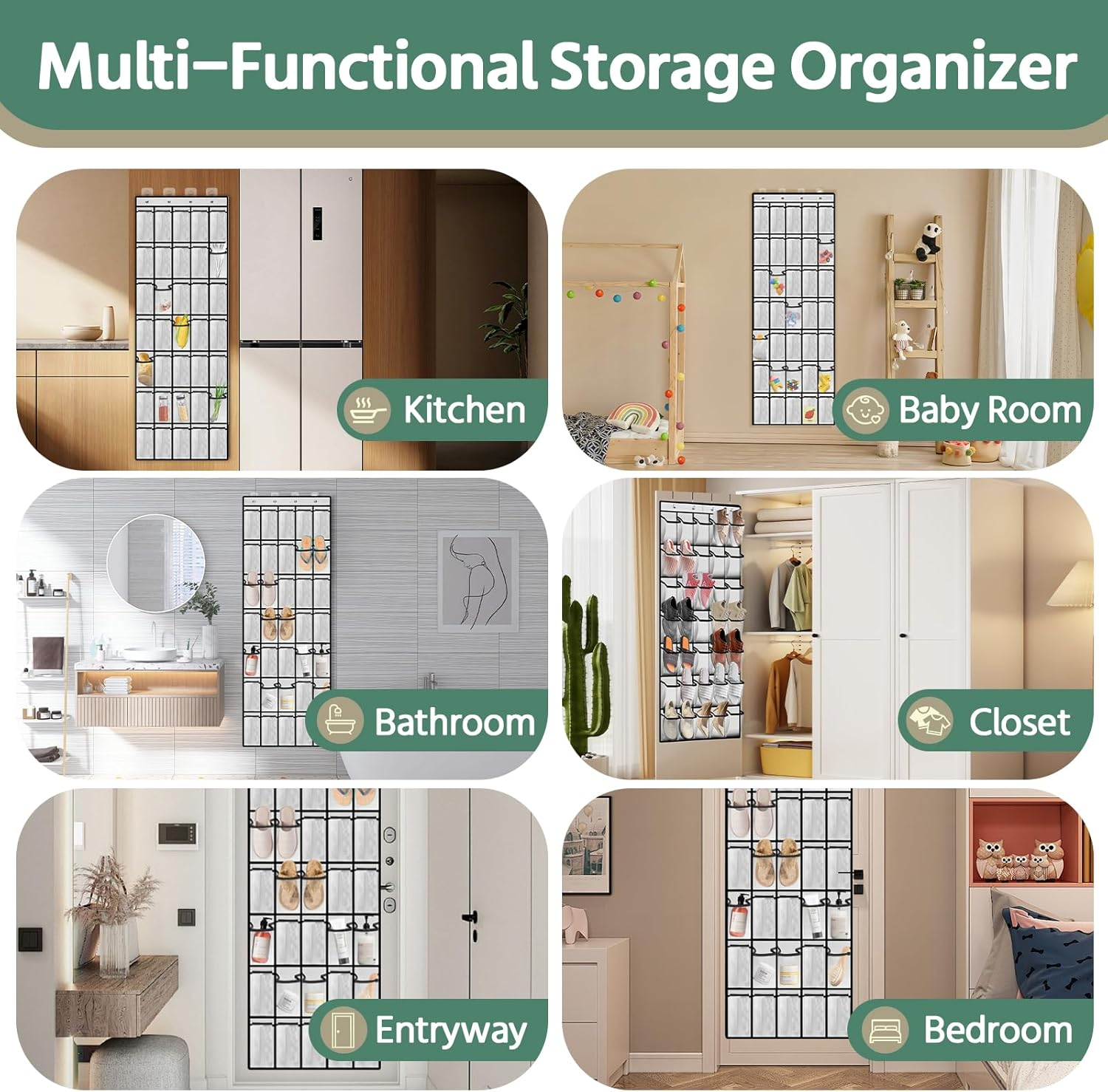 35 Pocket over the Door Shoe Organizer,Reusable Breathable Large Mesh Bag Men'S & Women'S Sneaker Organizer,Shoe Organizer for Kids,Hanging Shoe Storage Hanging Bag (White) - Black image number 4